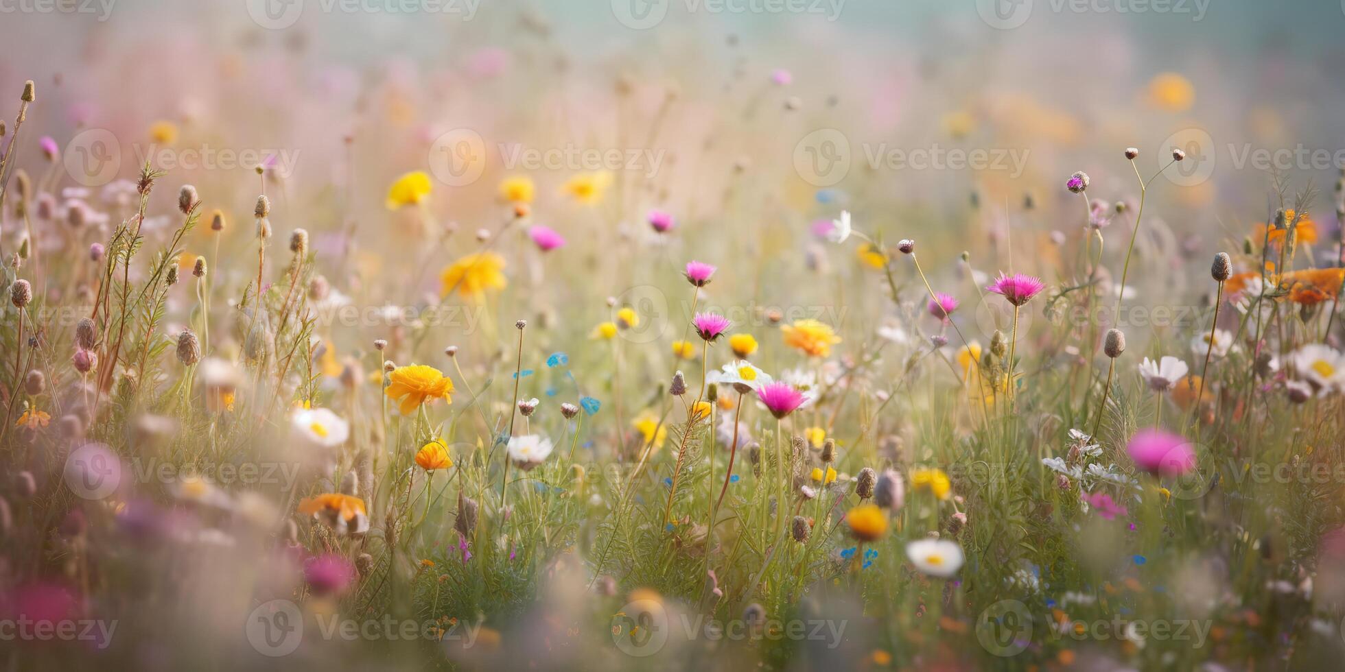 ai generativo. ai generato. selvaggio fiori primavera all'aperto campo. romantico natura amante amore estetica vibrazione. grafico arte foto