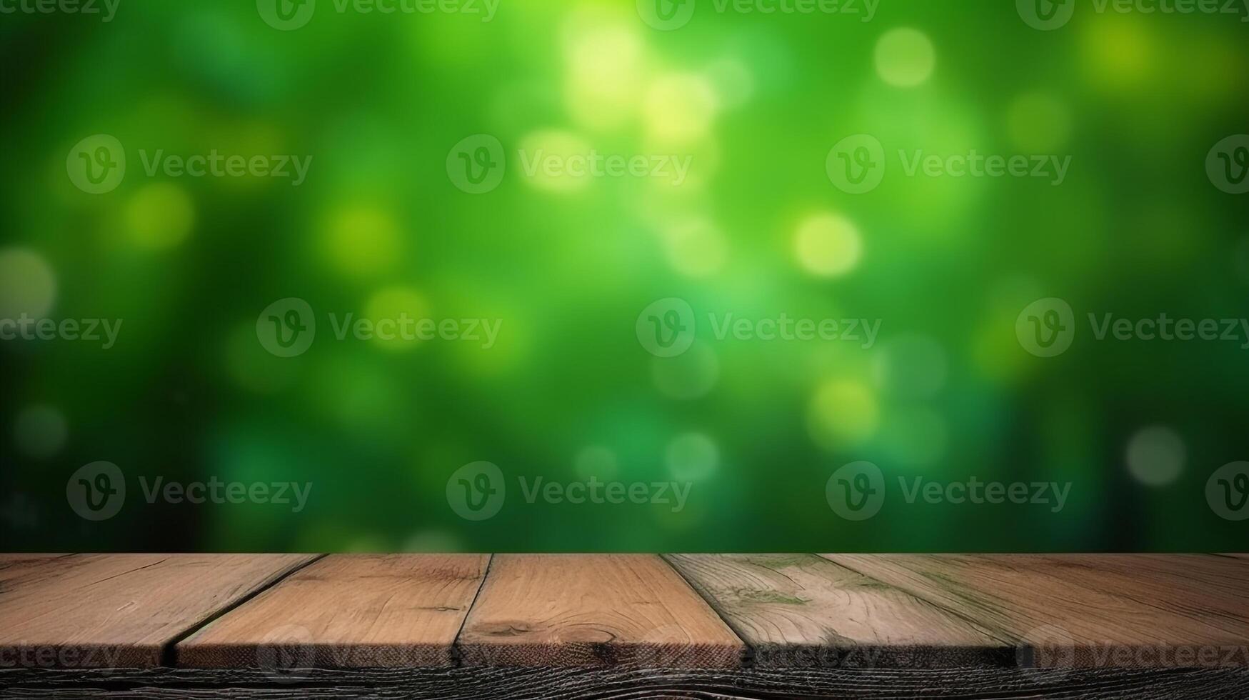 legna tavolo superiore su bokeh astratto verde sfondo foto