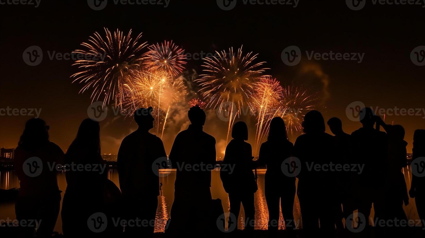 silhouette di persone guardare a fuochi d'artificio. ai generativo foto