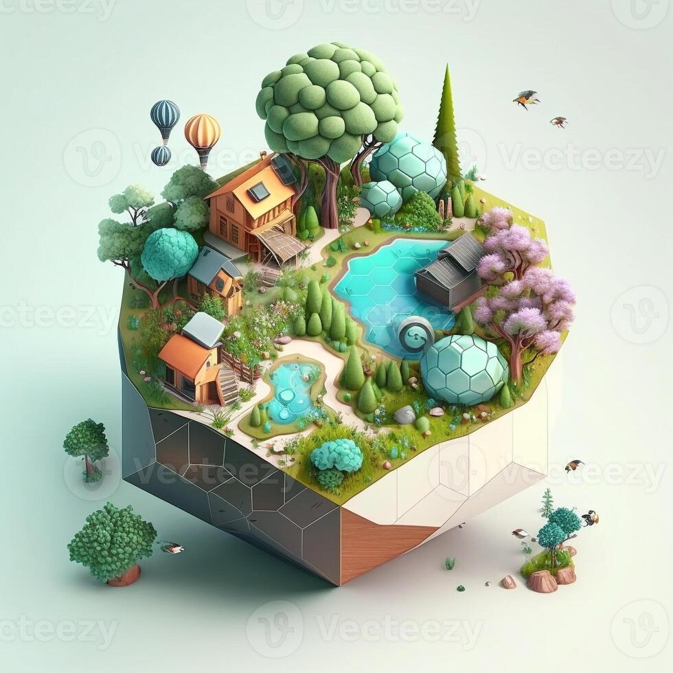 3d illustrazione di concetto ecologia, ai generativo foto
