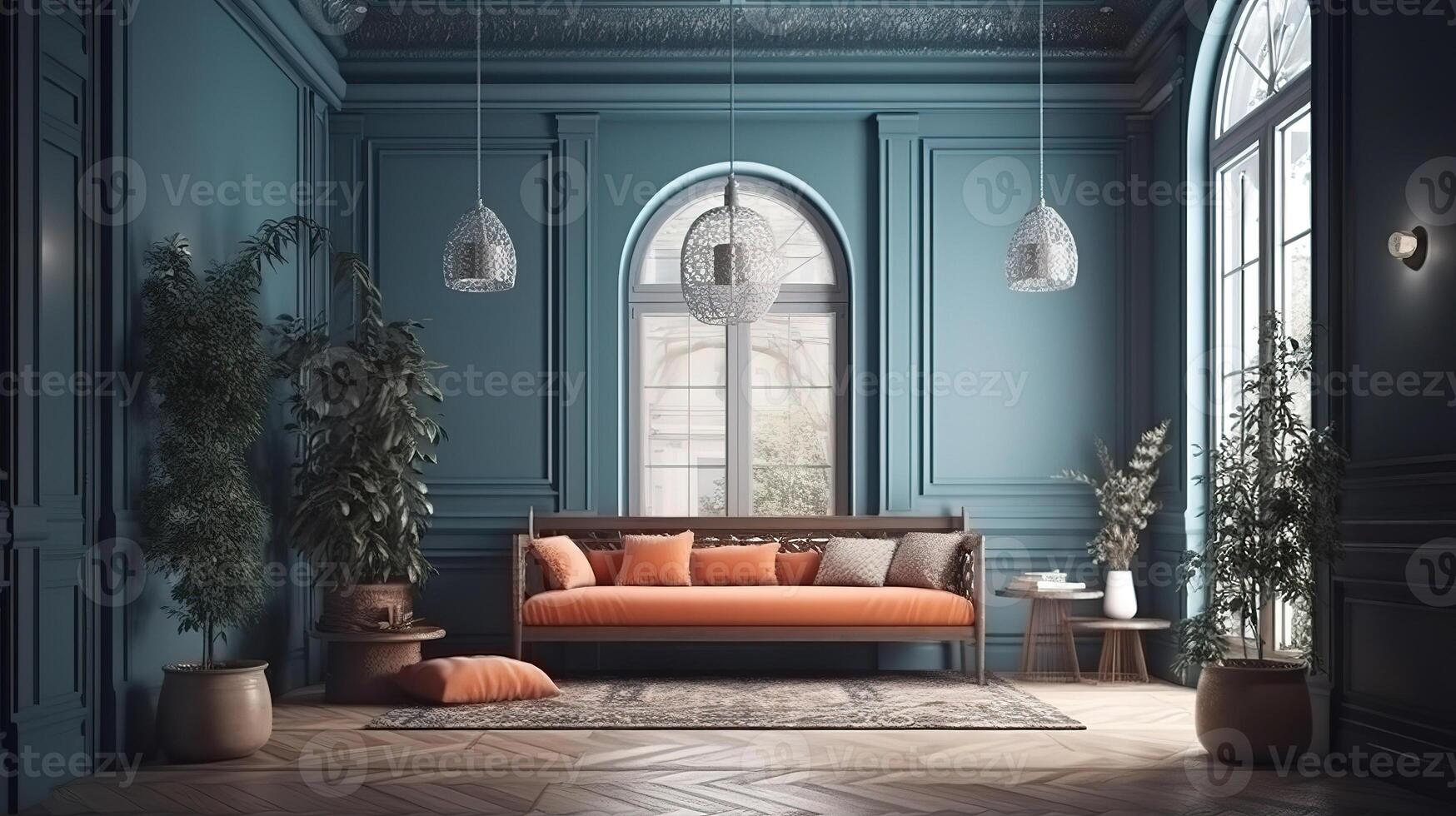 tradizionale casa interno sfondo, 3d rendere, luminosa colore. generativo ai foto