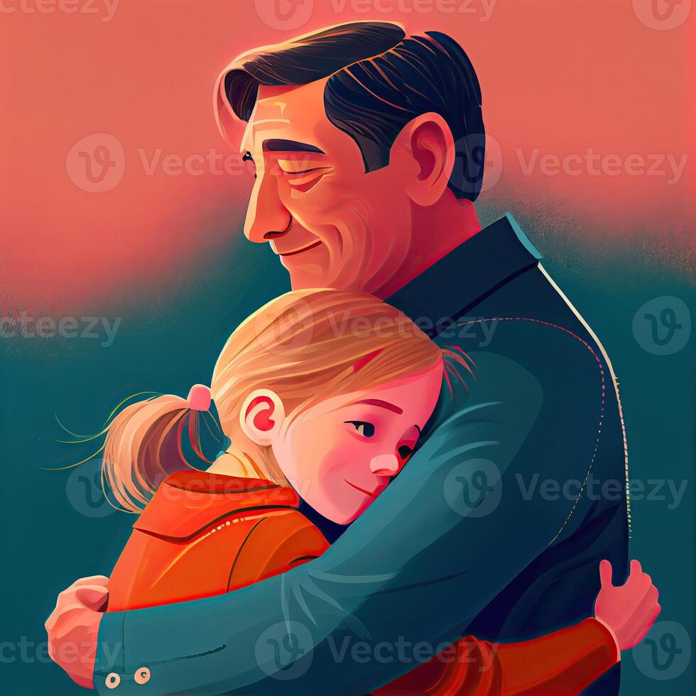 un' padre abbracciare il suo figlia. generativo ai foto