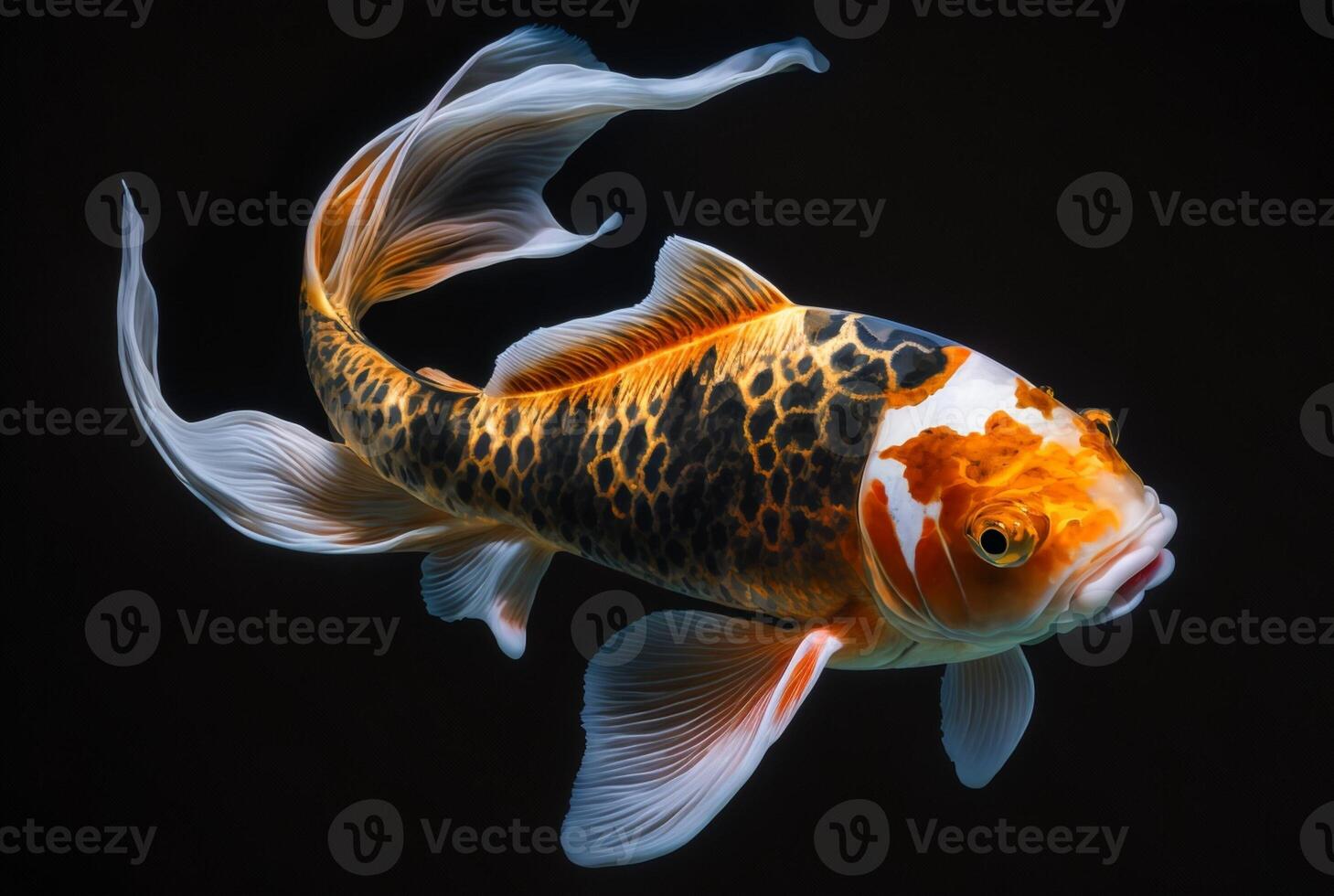 bellissimo koi pesce isolato nero sfondo. generativo ai foto