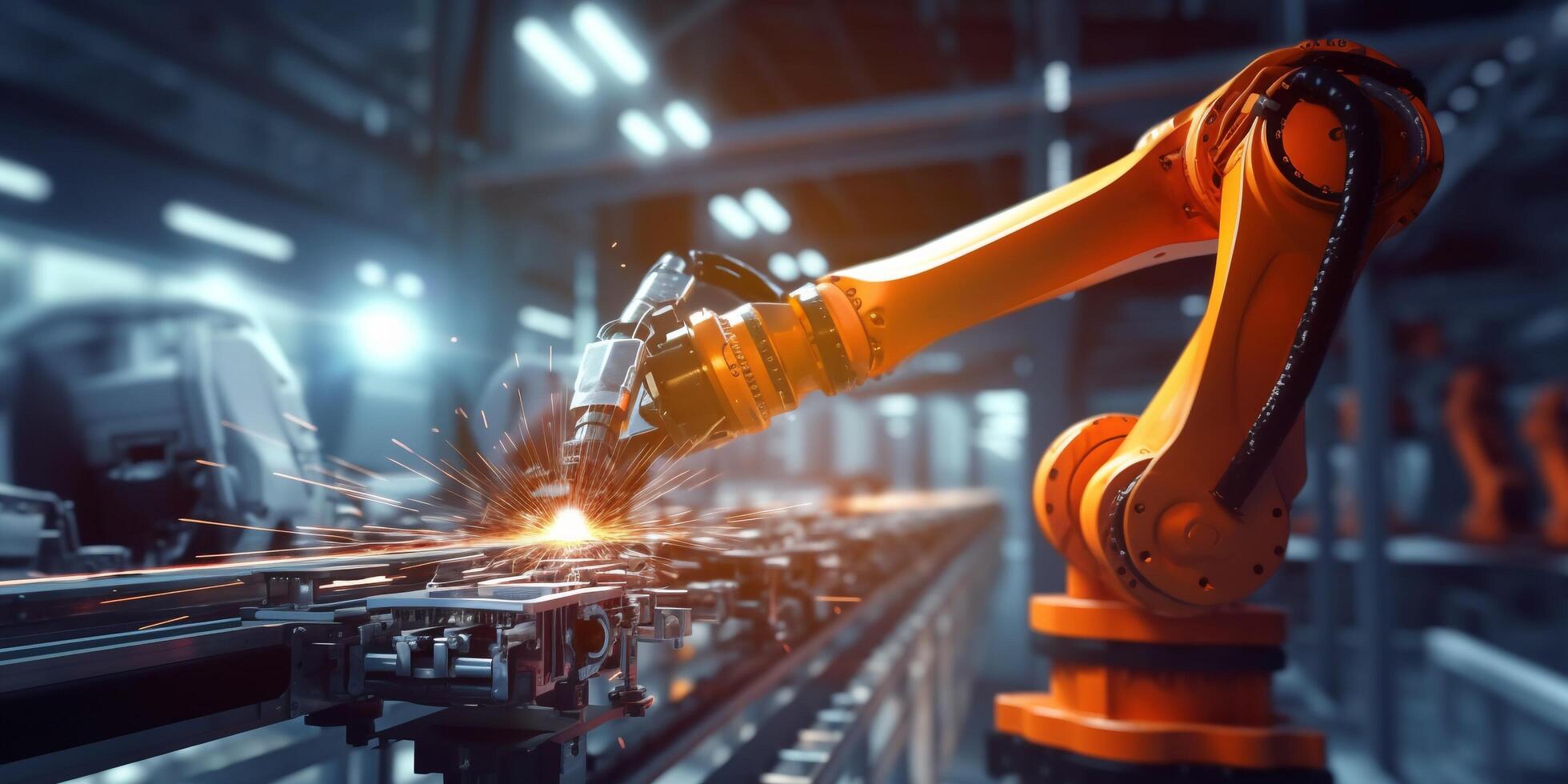 il braccio robot è Lavorando nel il fabbrica con ai generato. foto