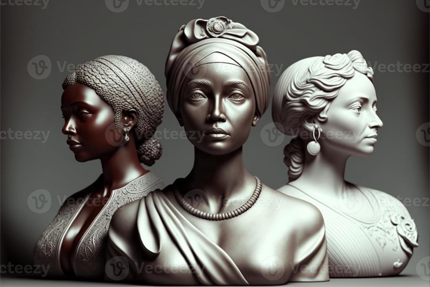 gruppo di tre statue seduta Il prossimo per ogni Altro. generativo ai. foto