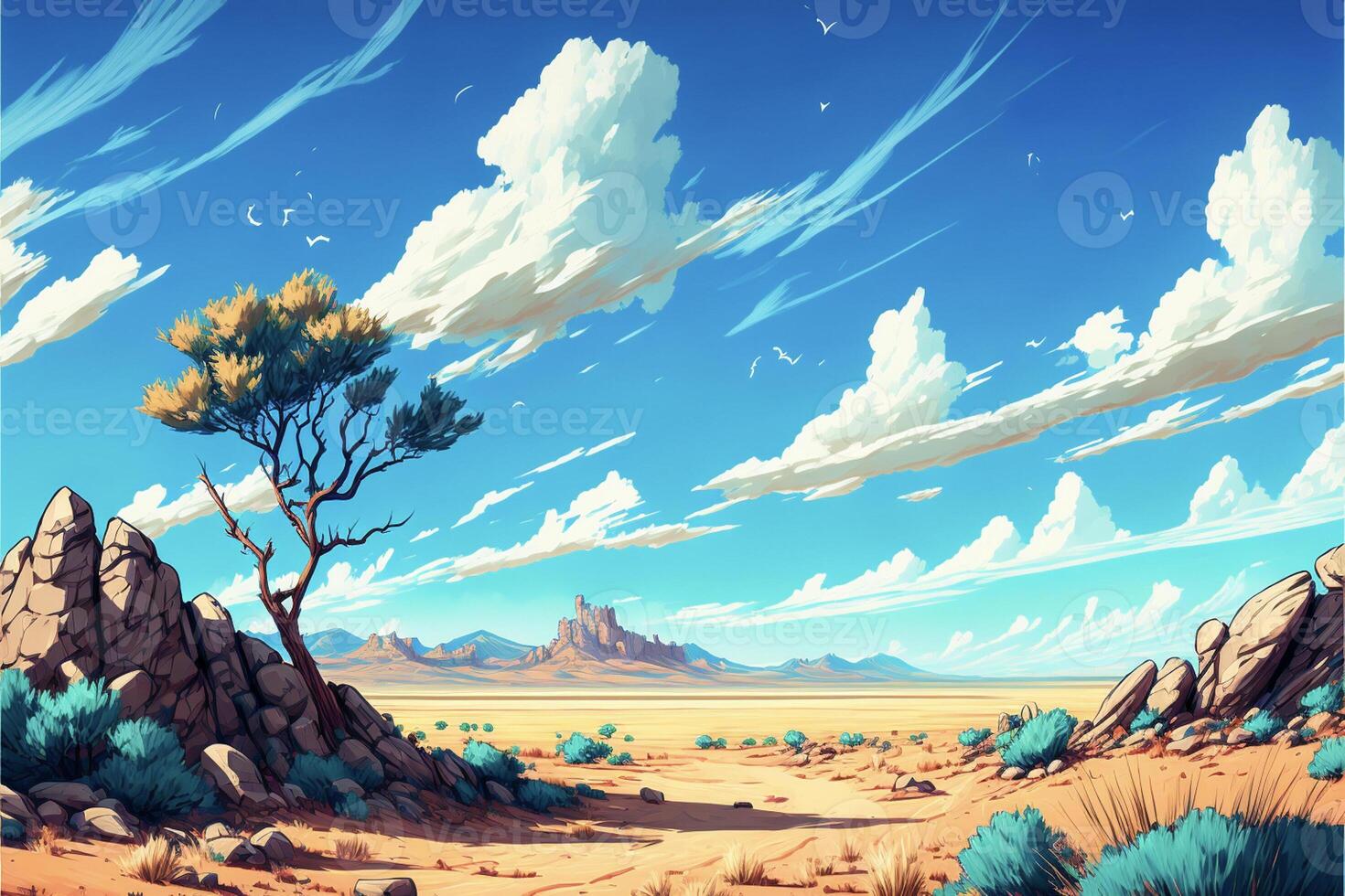 pittura di un' deserto paesaggio con un' solitario albero. generativo ai. foto