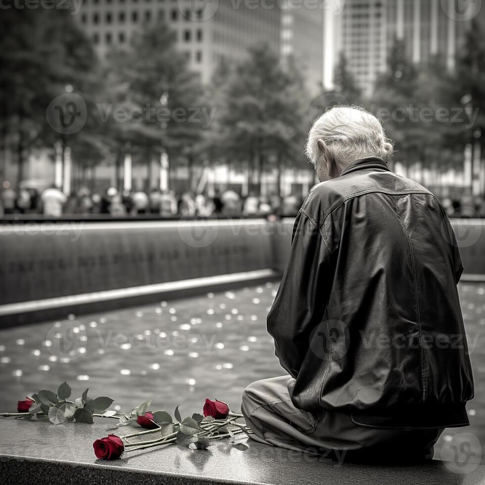 911 patriottico giorno. settembre 11 memoriale, terra zero. noi volontà mai dimenticare. ai generato. foto