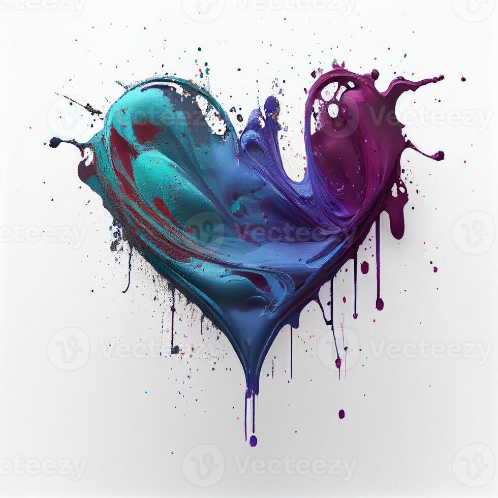 colorato cuore forma nel olio dipingere colore su isolato bianca sfondo. san valentino giorno e romanza concetto. digitale arte illustrazione tema. generativo ai foto