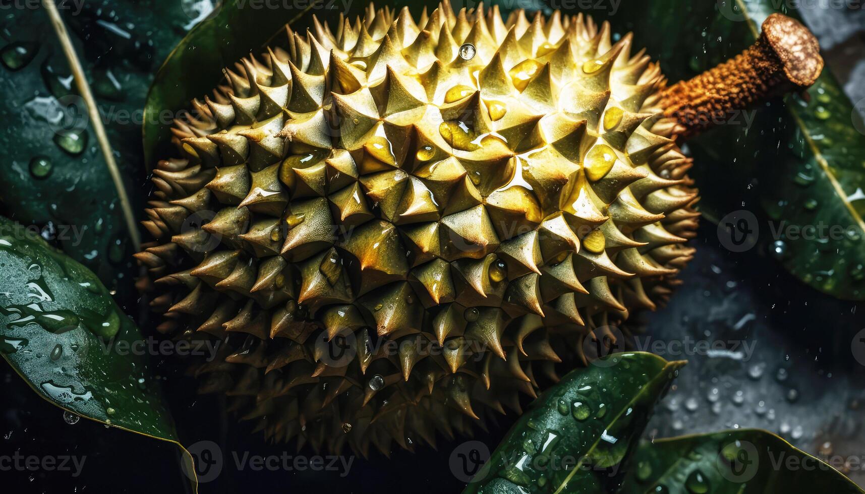 vicino su di durian nel buio nero sfondo. fresco frutta e verdura concetto. nutrizione e vitamina tema. generativo ai foto