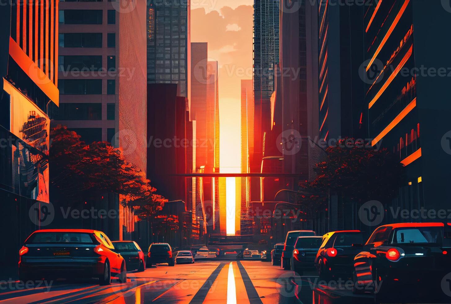 bellissimo paesaggio urbano Visualizza con luce del sole nel il tramonto sfondo. centro e turismo concetto. generativo ai foto