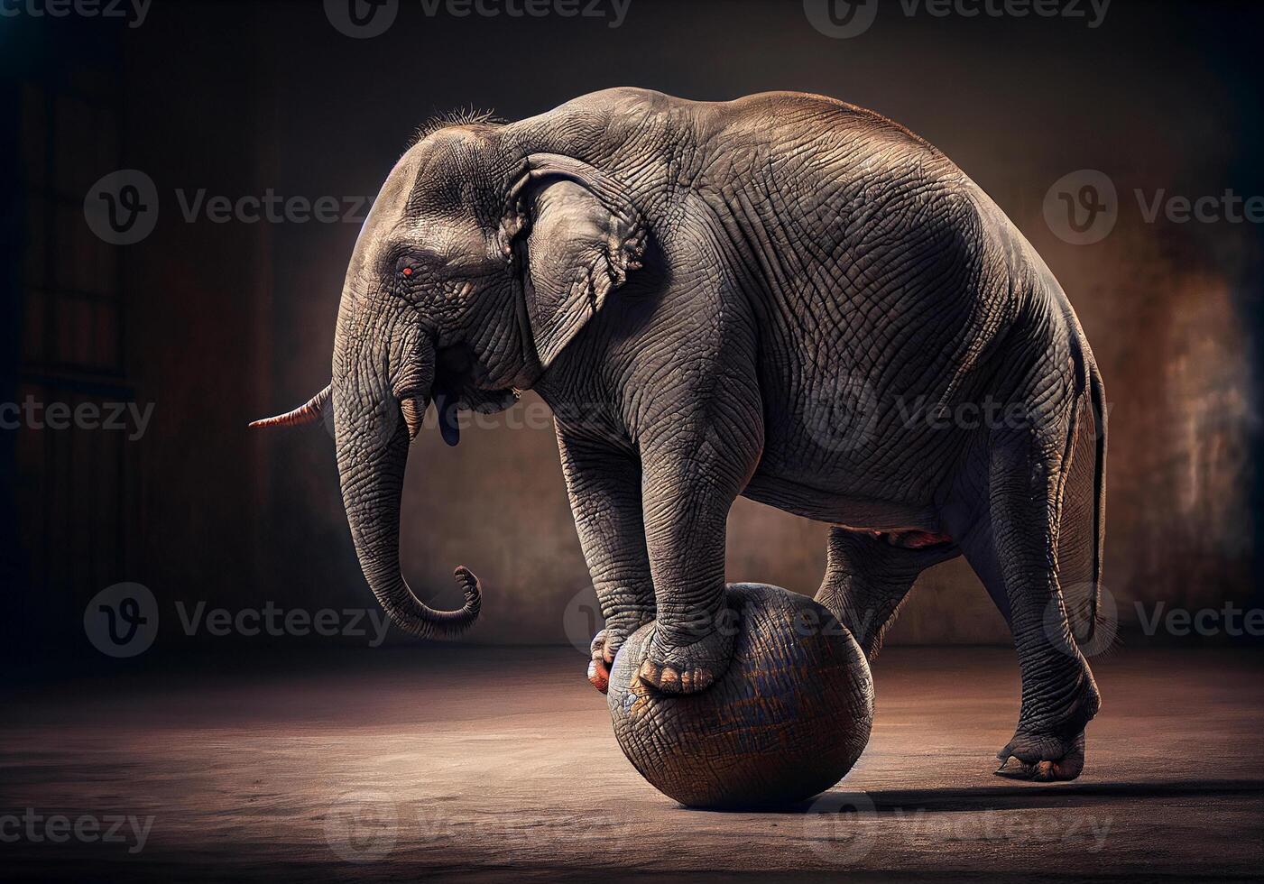 circo elefante sta su un' sfera. circo trucco. ai generato foto
