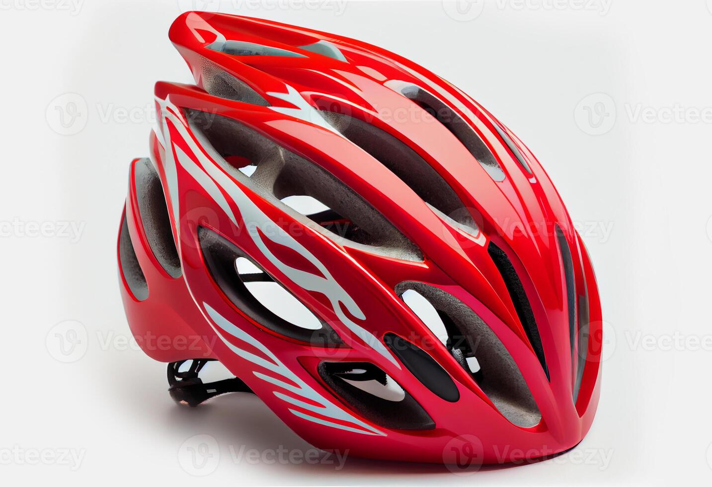 rosso casco di un' ciclista su un' bianca sfondo. ai generato. foto