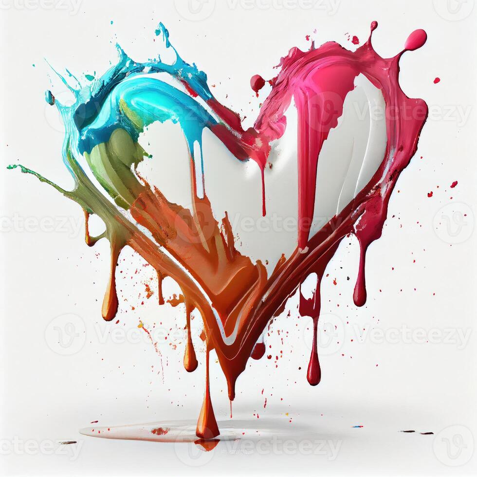 colorato cuore forma nel olio dipingere colore su isolato bianca sfondo. san valentino giorno e romanza concetto. digitale arte illustrazione tema. generativo ai foto