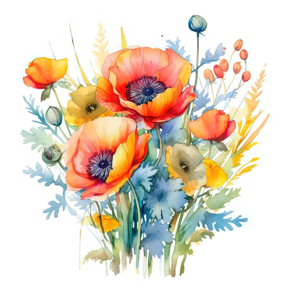 acquerello papavero fiore. illustrazione ai generativo foto