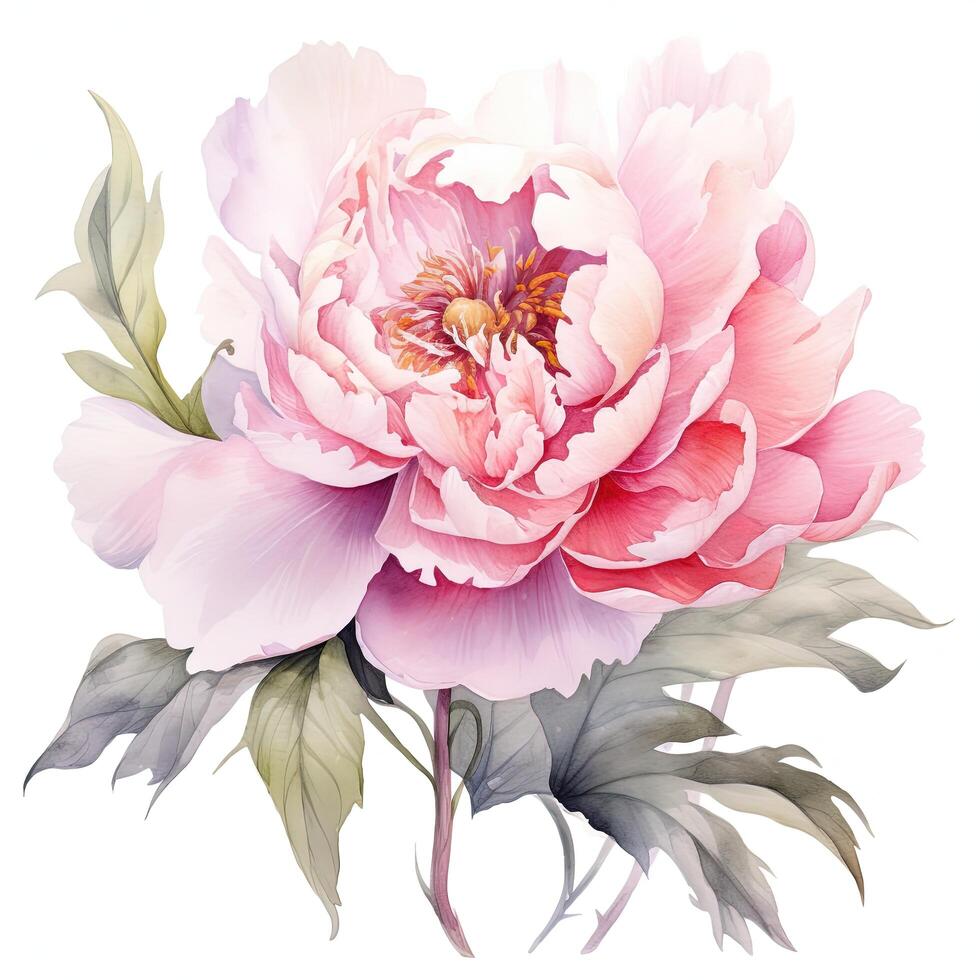 acquerello bellissimo peonia fiore. illustrazione ai generativo foto