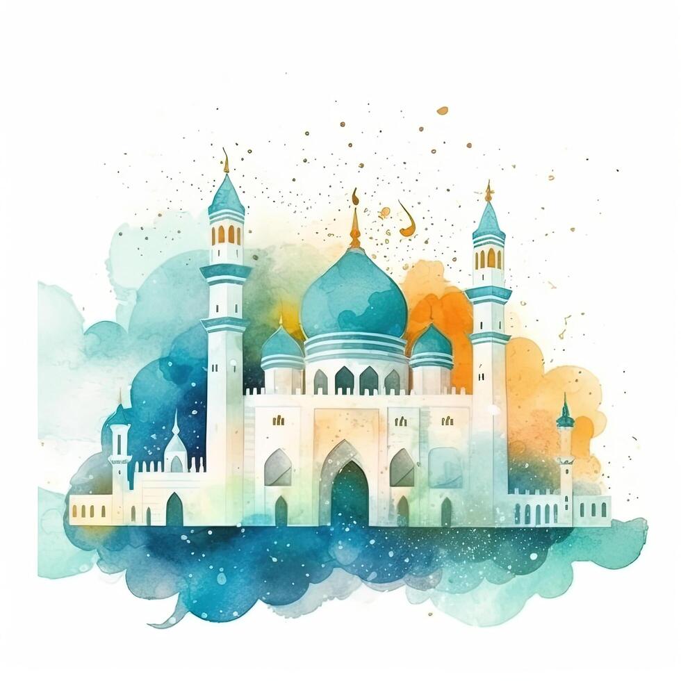 astratto eid mubarak acquerello sfondo. illustrazione ai generativo foto