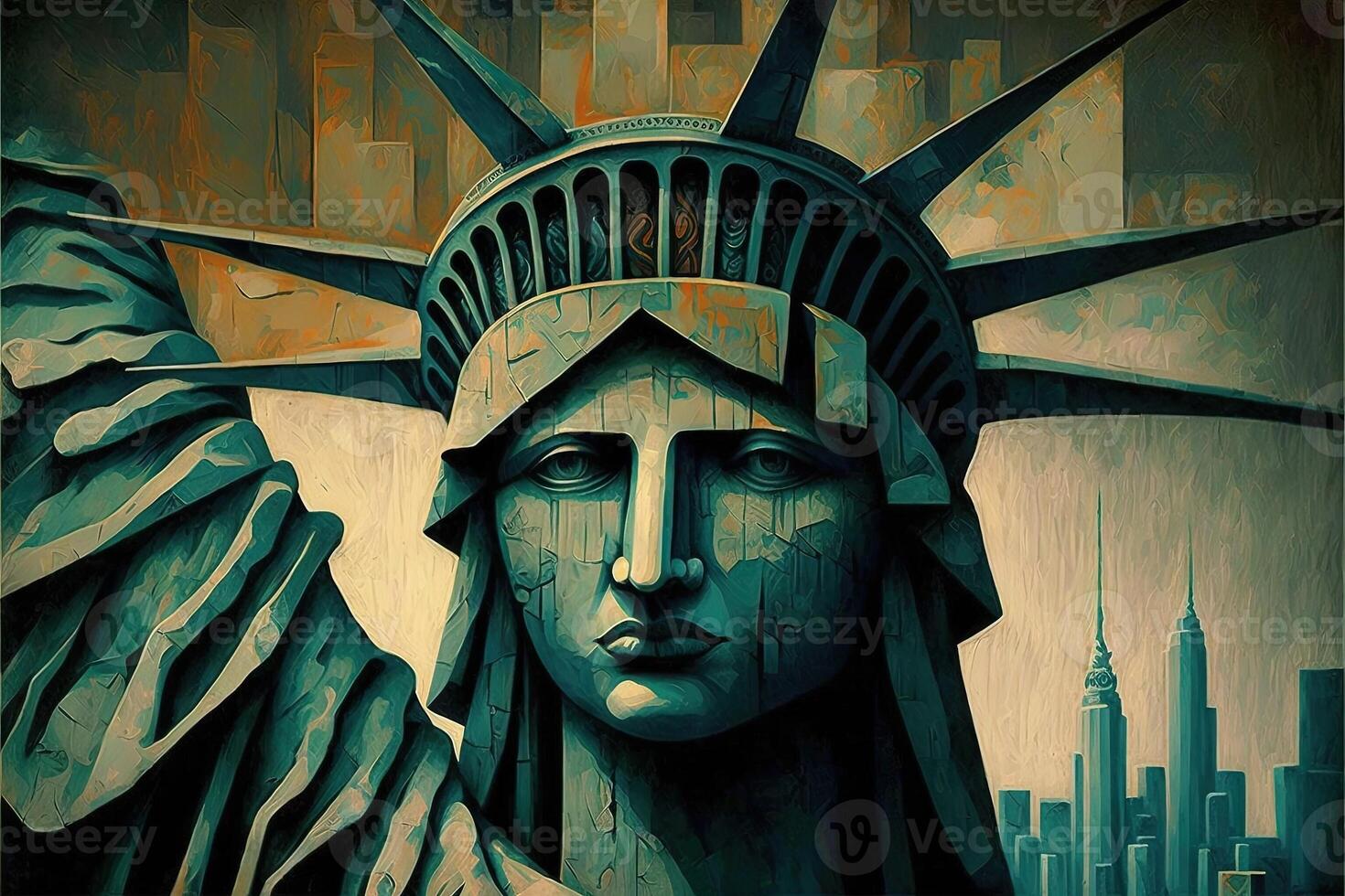 nuovo York città statua di libertà dipinto di picasso illustrazione generativo ai foto