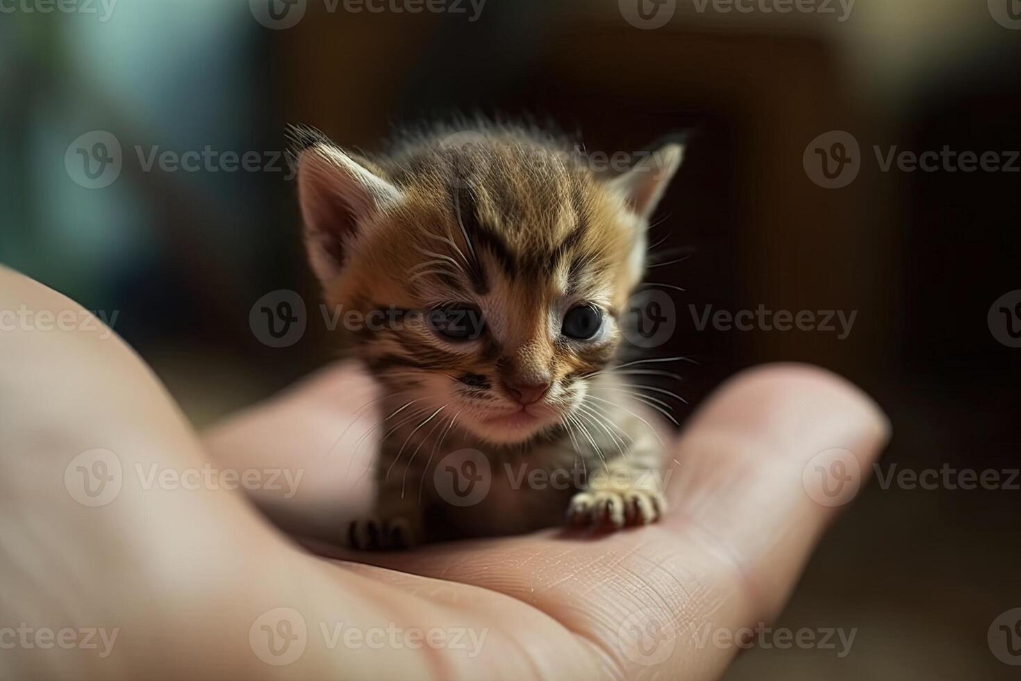 ultra piccolo gattino su umano mano illustrazione generativo ai foto