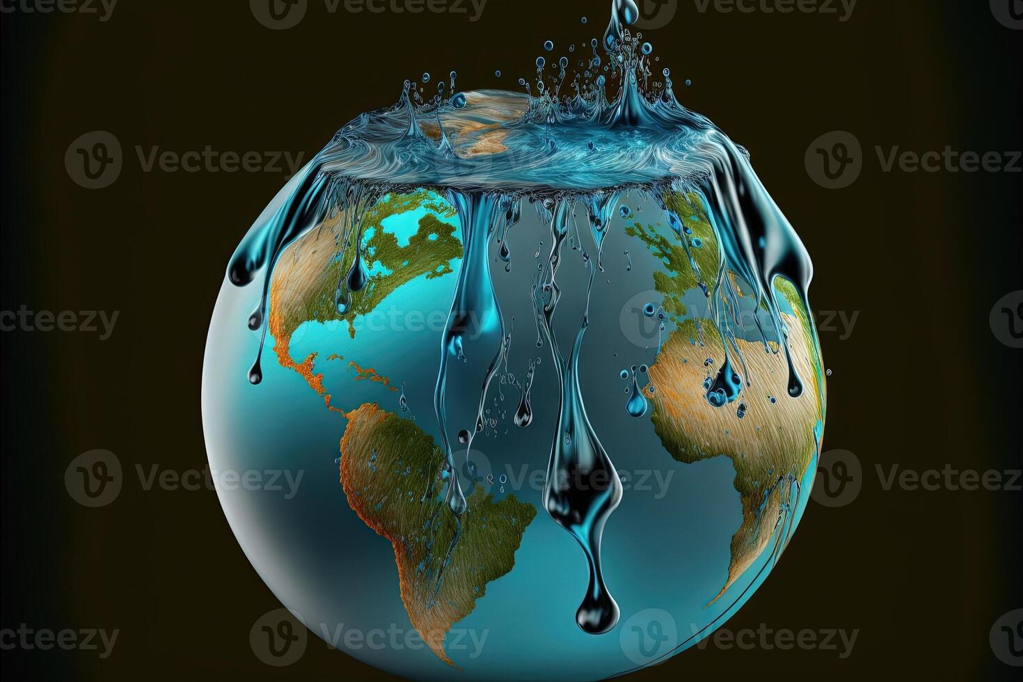 mondo acqua giorno. globo concetto design per pianeta terra fatto di acqua illustrazione generativo ai foto