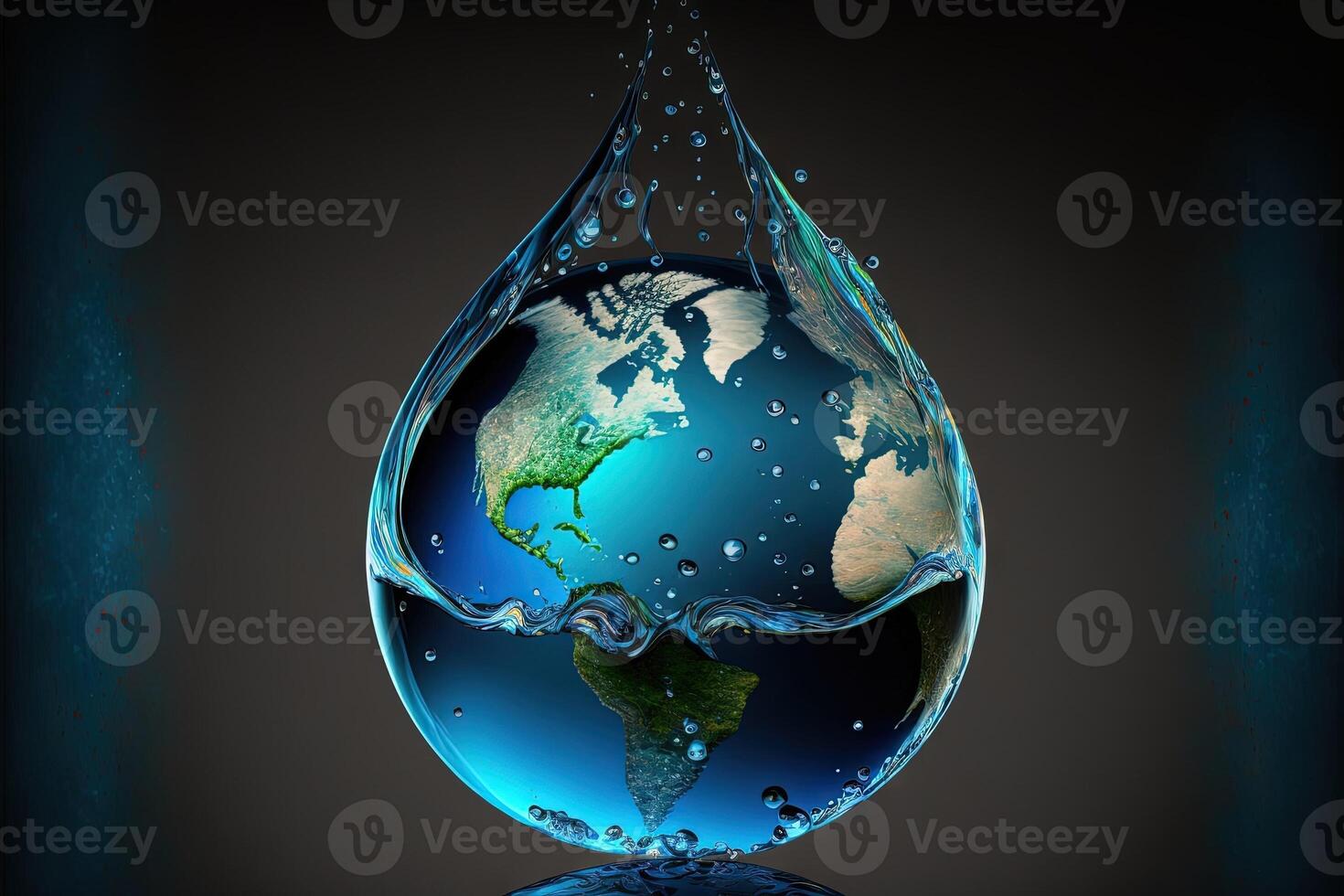 mondo acqua giorno. globo concetto design per pianeta terra fatto di acqua illustrazione generativo ai foto