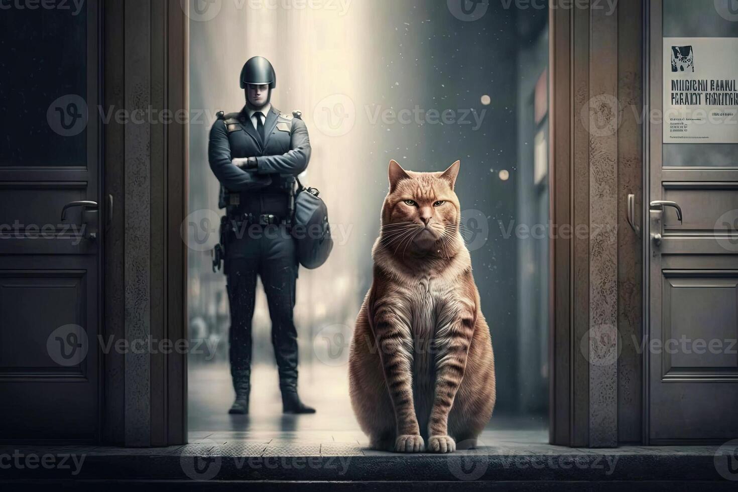 corpo guardia guardia del corpo sicurezza controllo gatto Lavorando lavoro professione illustrazione generativo ai foto