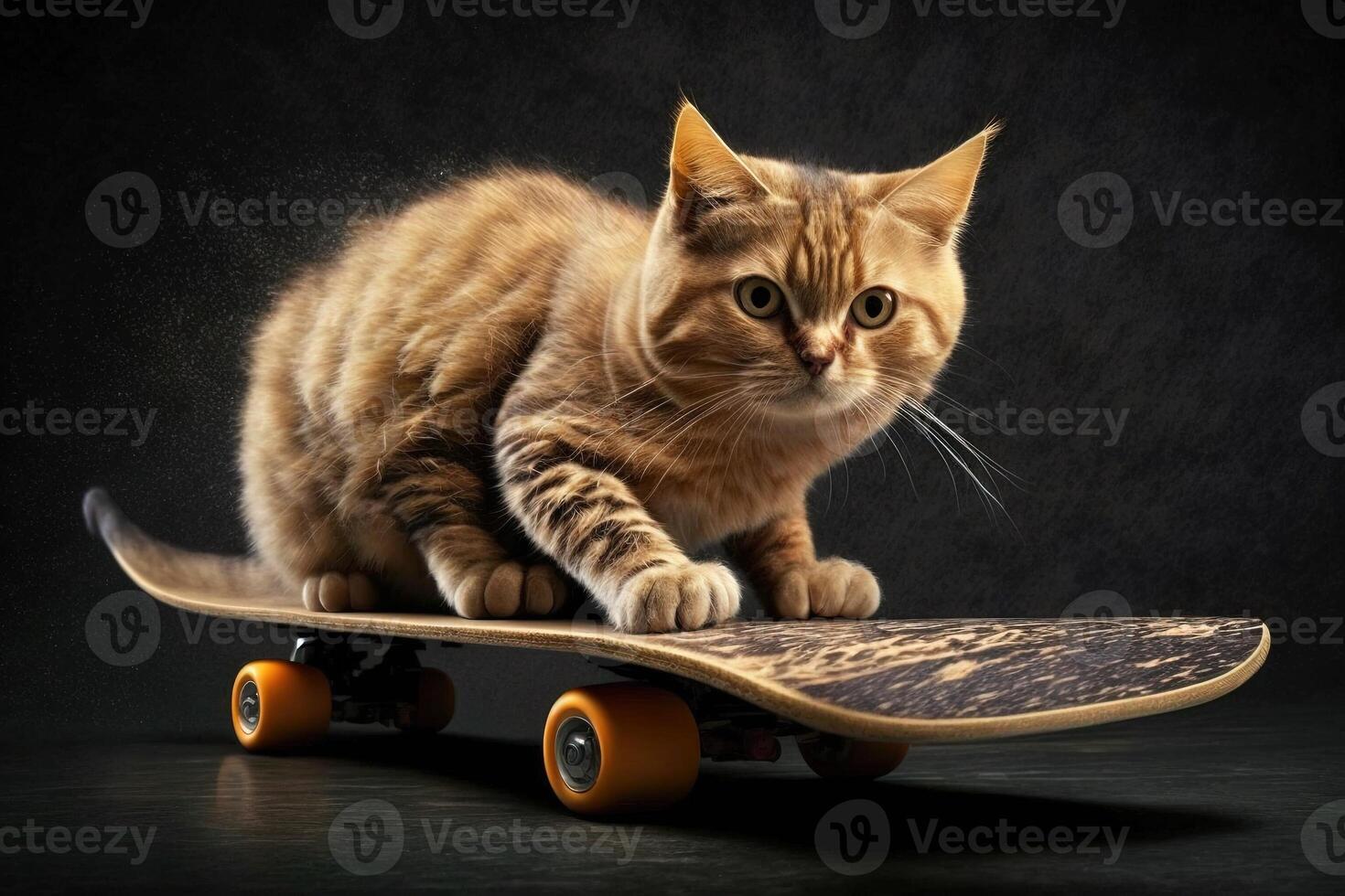 gatto andare con lo skateboard interno illustrazione generativo ai foto