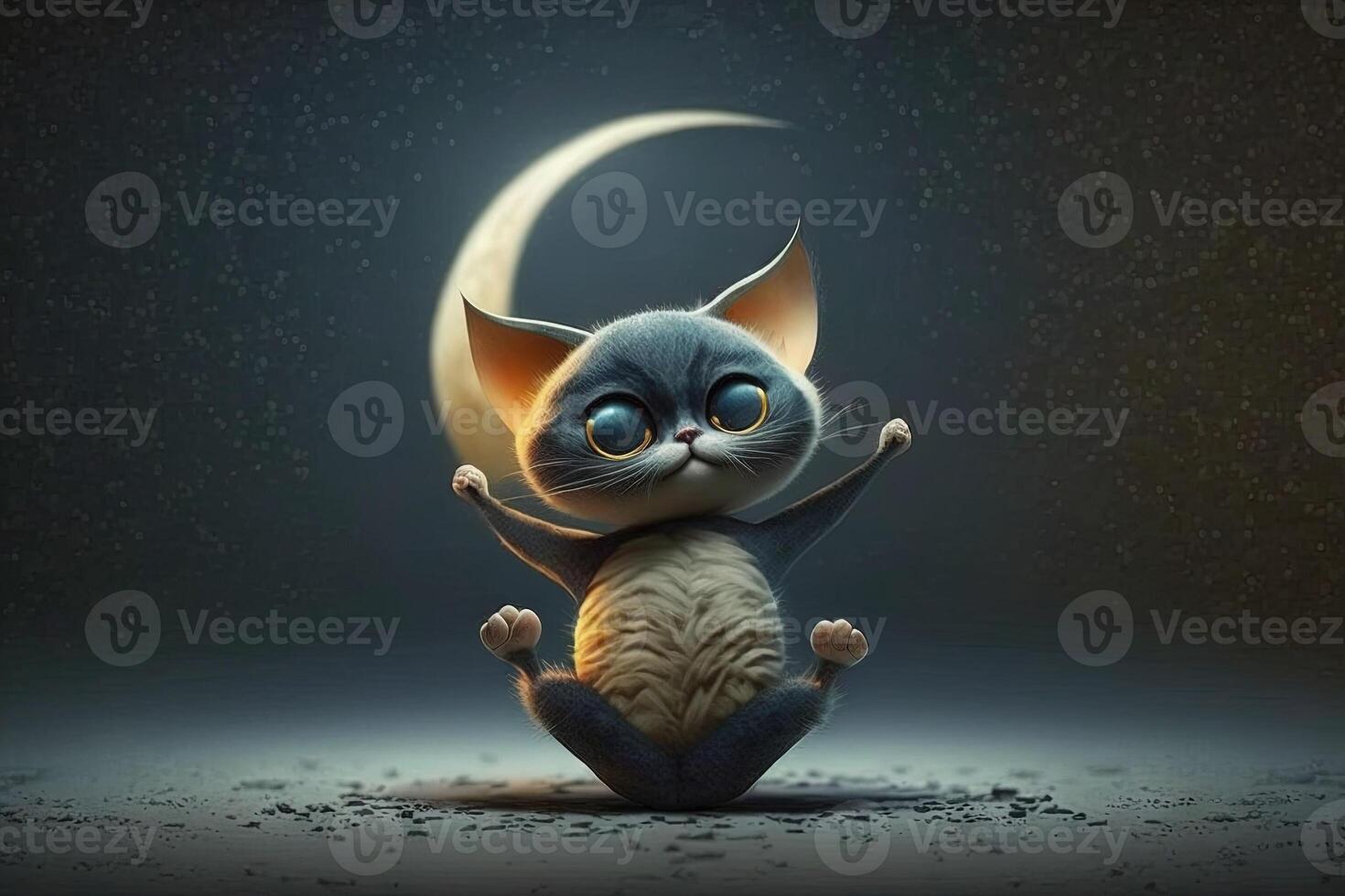 gatto gattino carino Luna allungamento personaggio illustrazione generativo ai foto