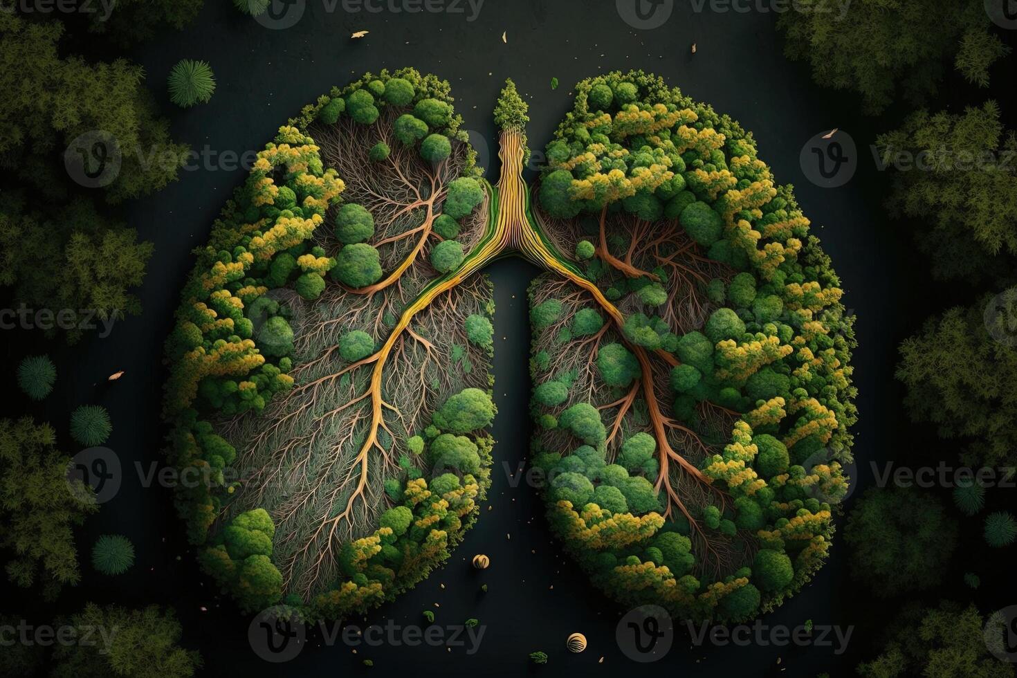 la deforestazione come umano polmoni forma superiore Visualizza illustrazione generativo ai foto