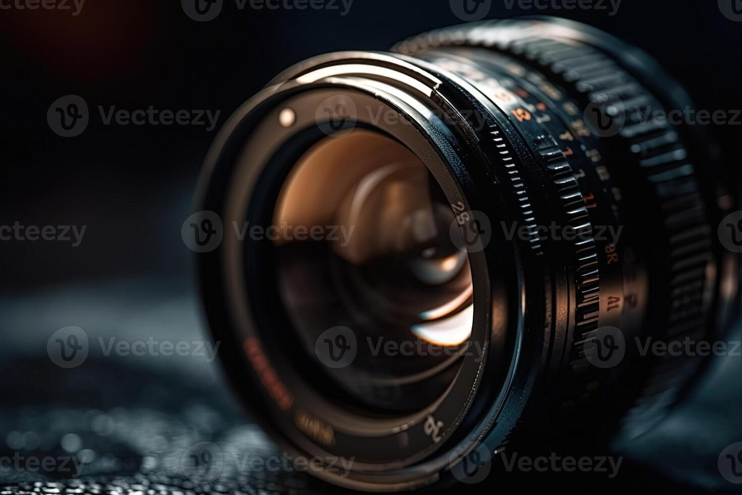 telecamera lente dettaglio con riflessione illustrazione generativo ai foto