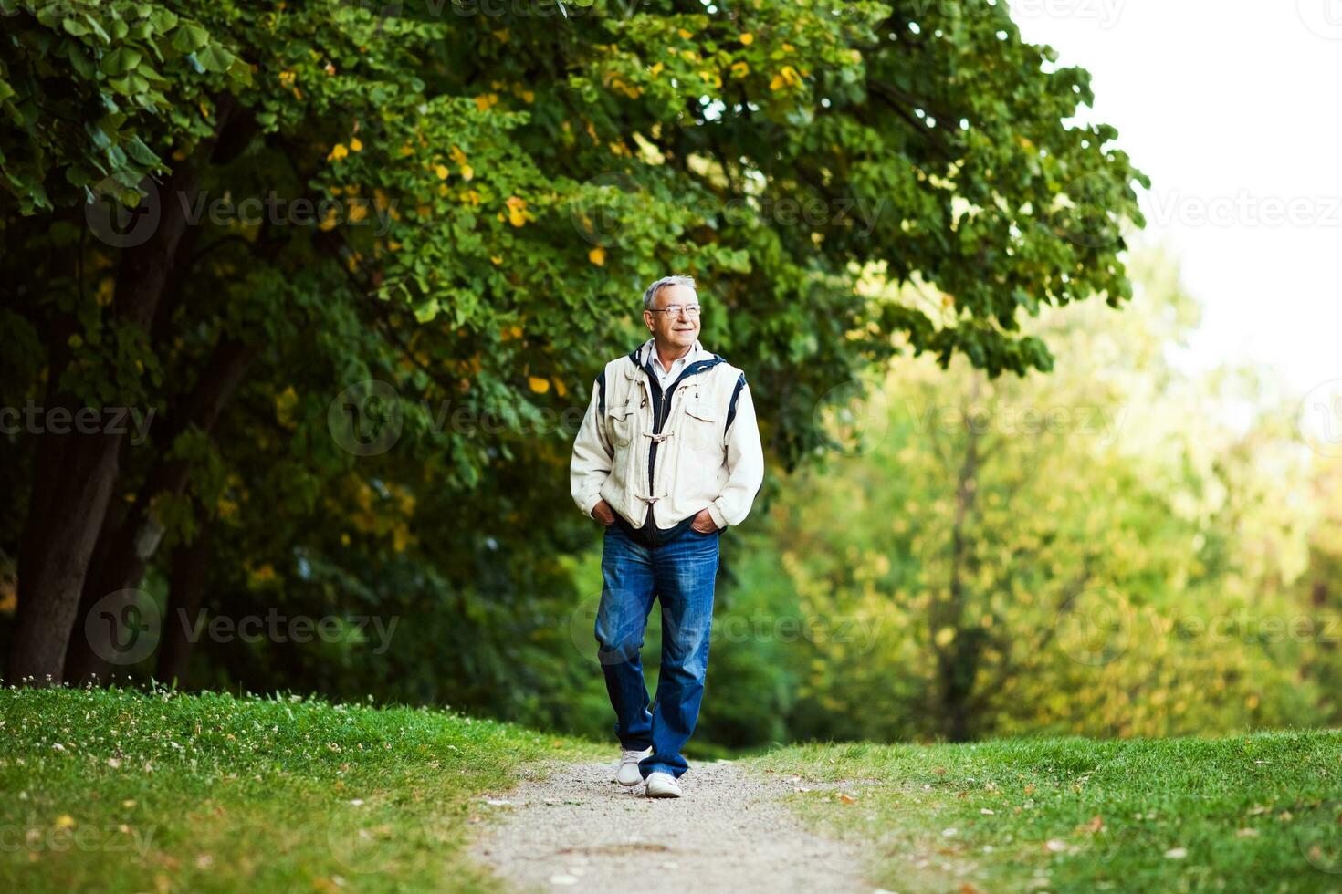 un' anziano uomo escursioni a piedi foto