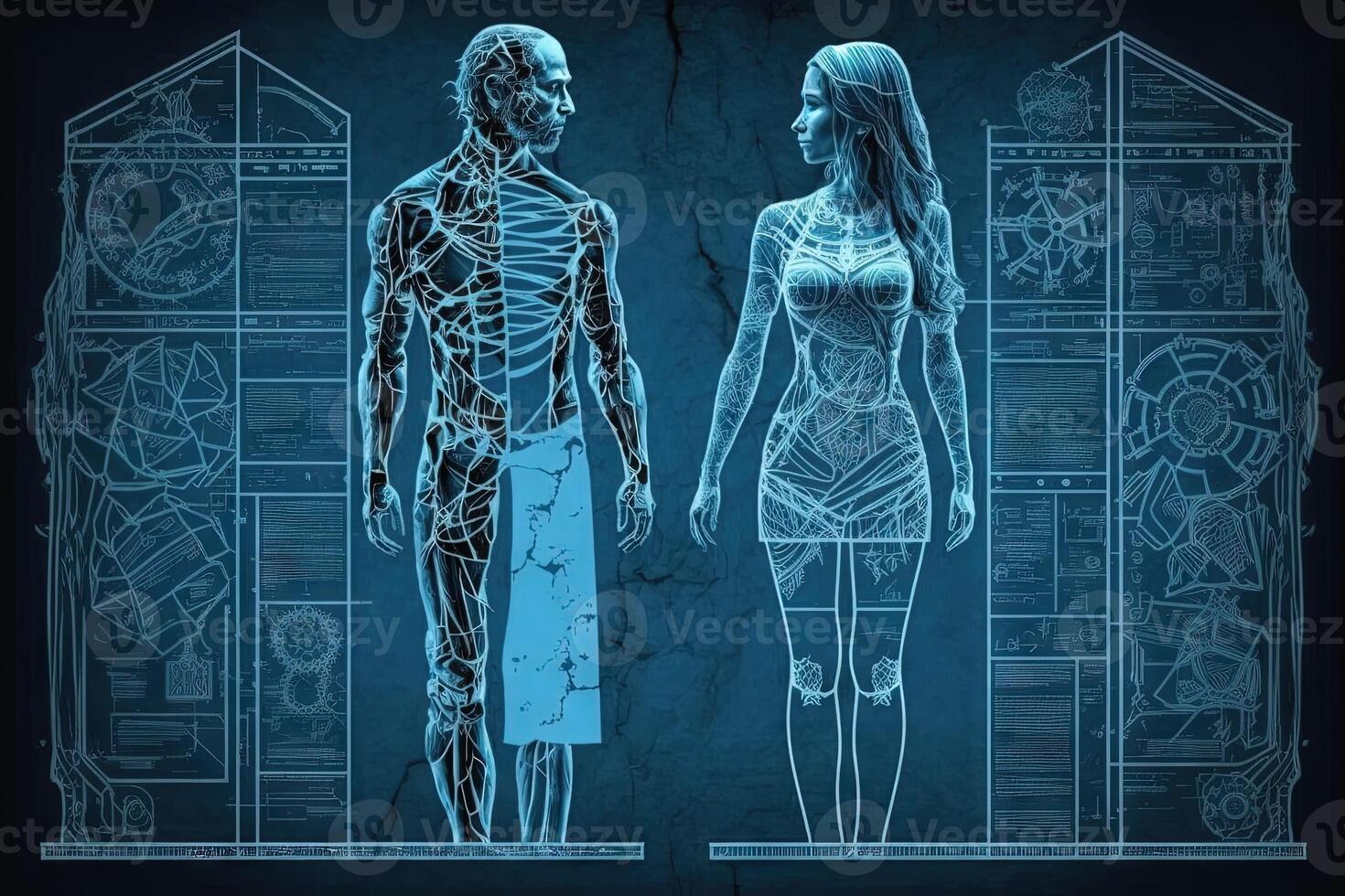 uomo e donna umano planimetria illustrazione generativo ai foto