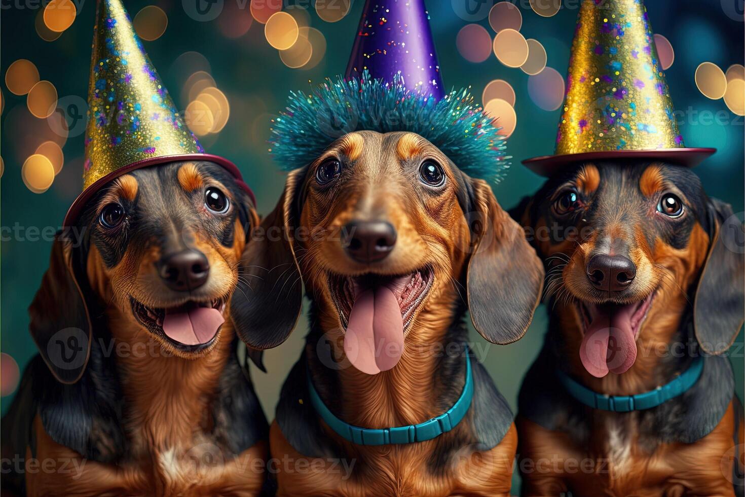 molti carino bassotto cani festeggiare nuovo anno illustrazione generativo ai foto