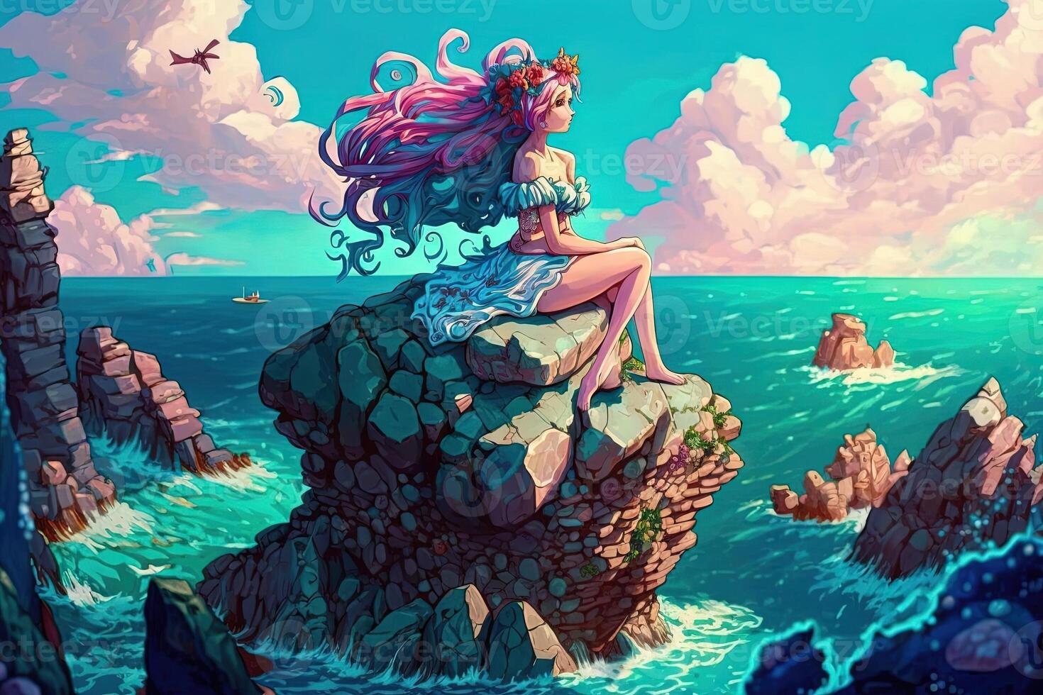 sirena Principessa manga stile anime illustrazione generativo ai foto