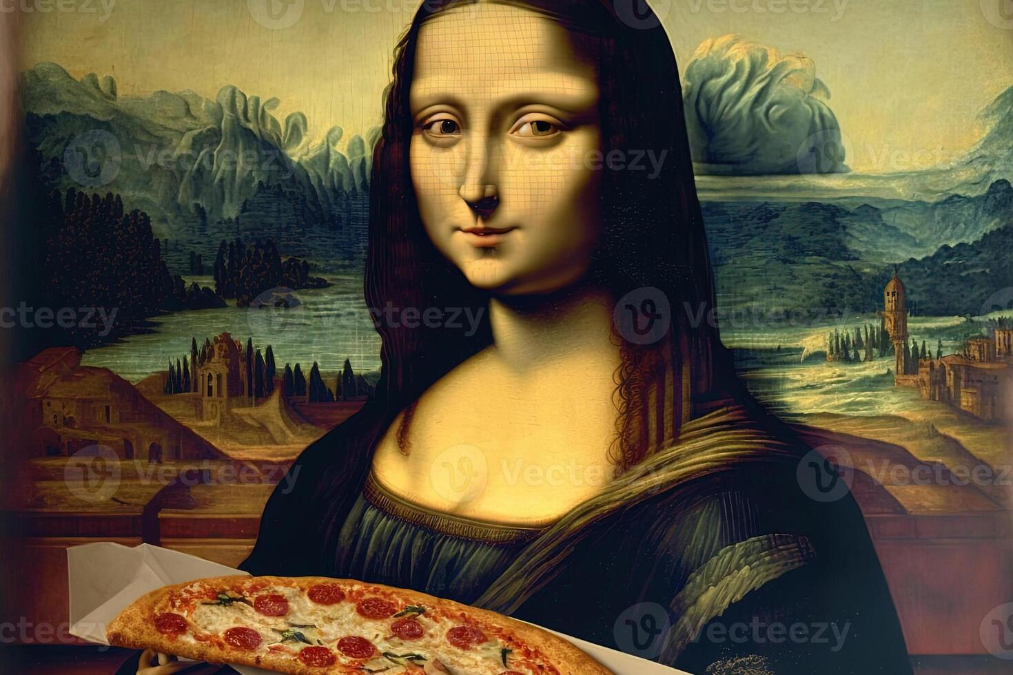 mona lisa mangiare un' Pizza generativo ai foto