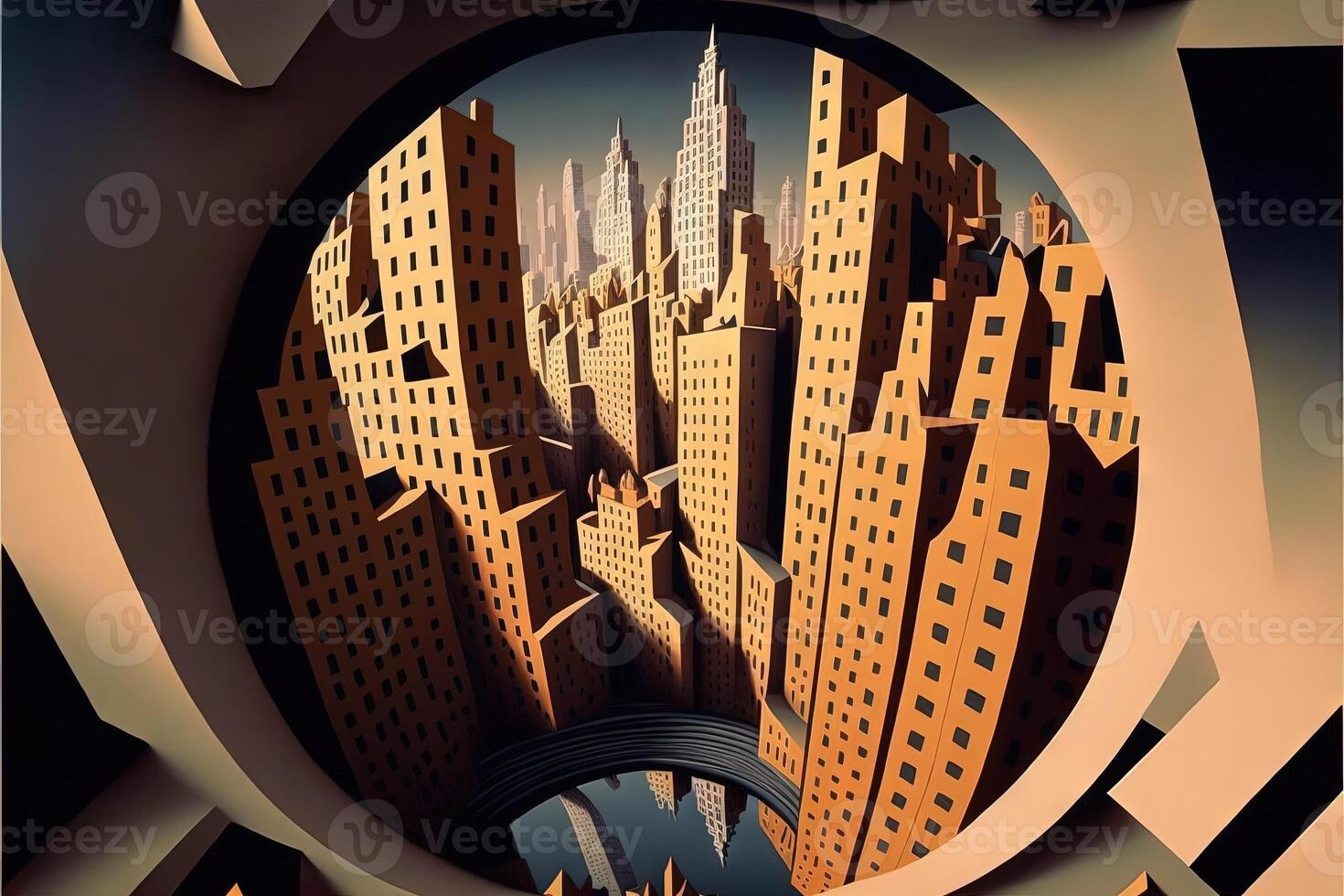 nuovo York città dipinto di escher illustrazione generativo ai foto