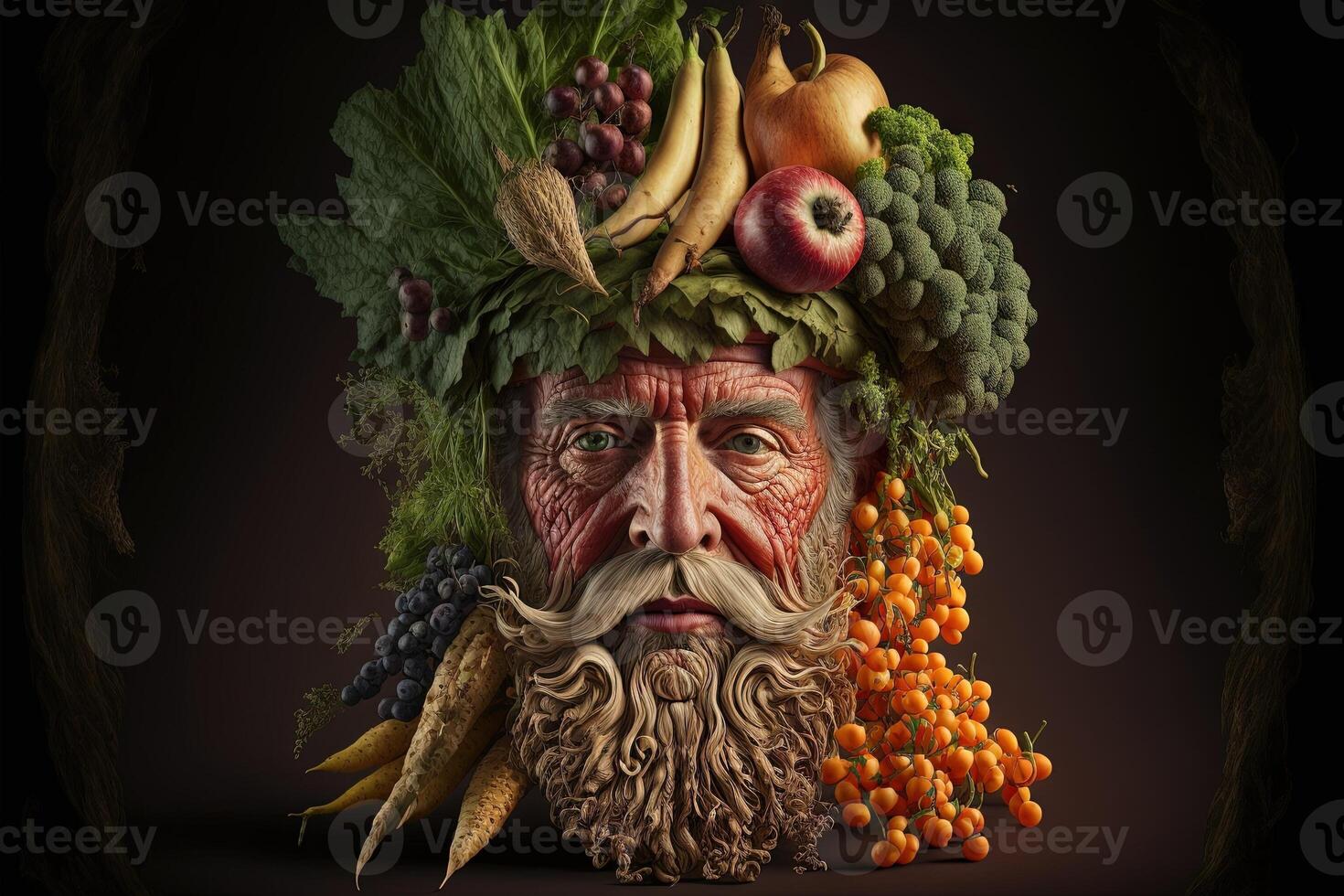 arcimboldo stile vecchio saggio uomo fatto di verdure pittura generativo ai foto