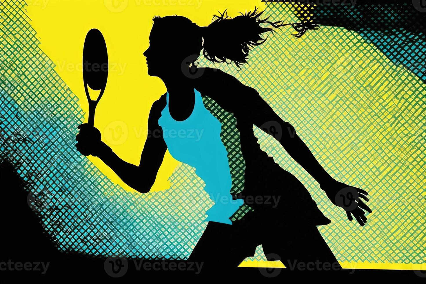 silhouette schema di un' donna giocando pickleball illustrazione generativo ai foto