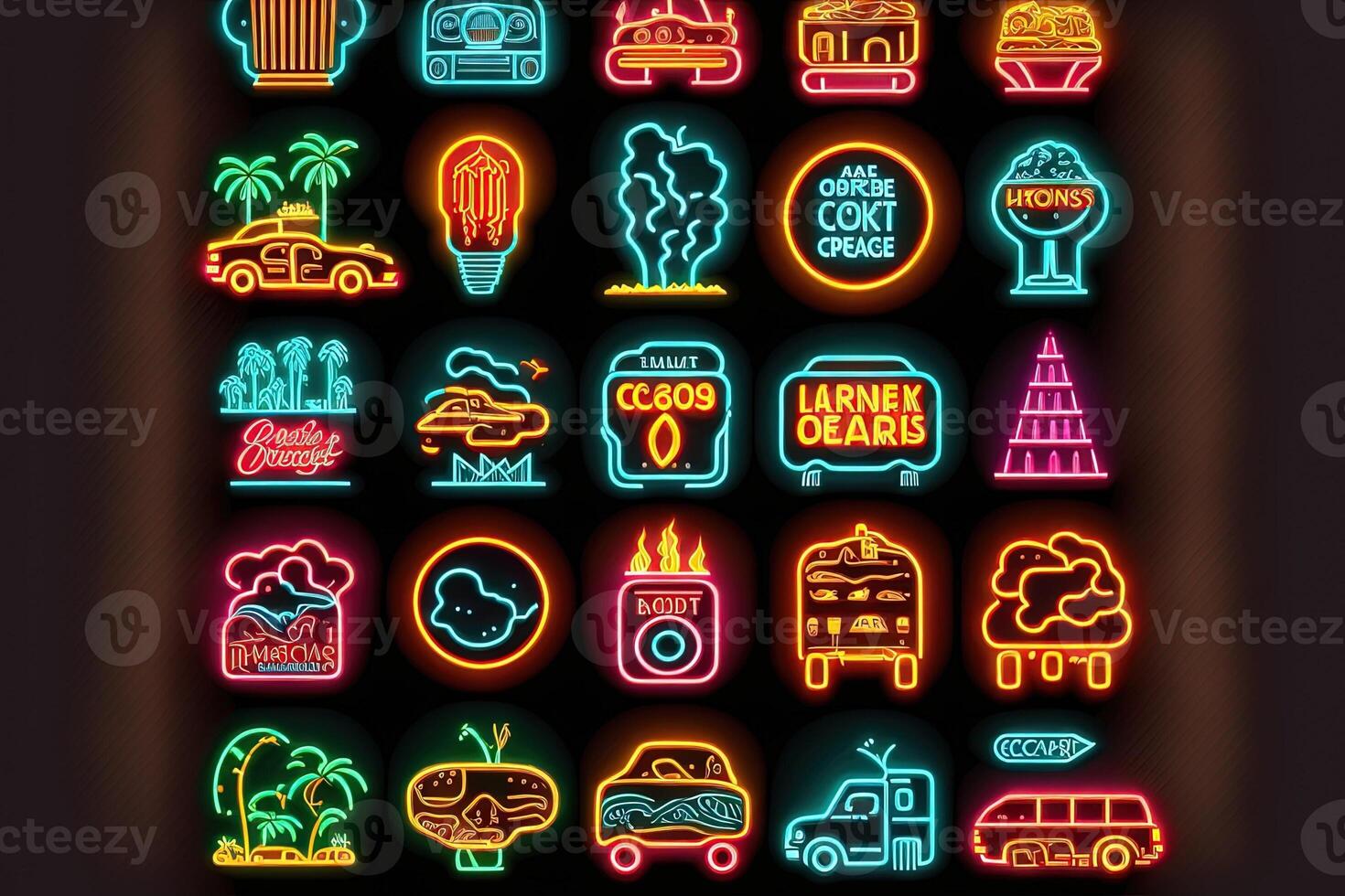 impostato di retrò stile neon icona. illustrazione generativo ai foto