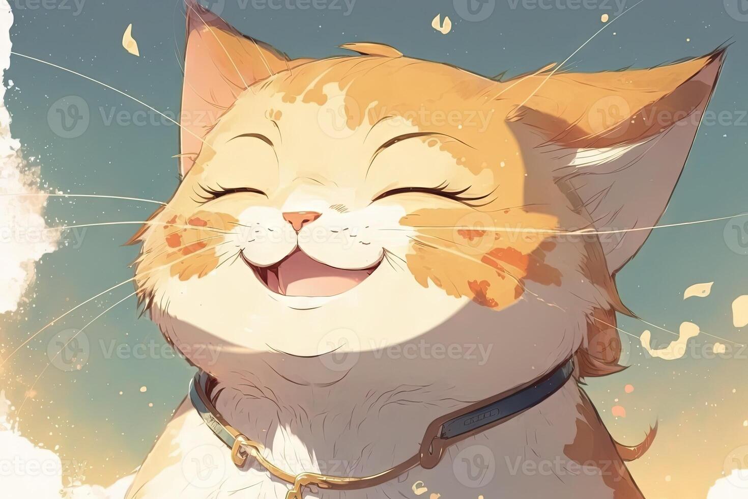 anime sorridente gatto con contento espressione illustrazione generativo ai foto