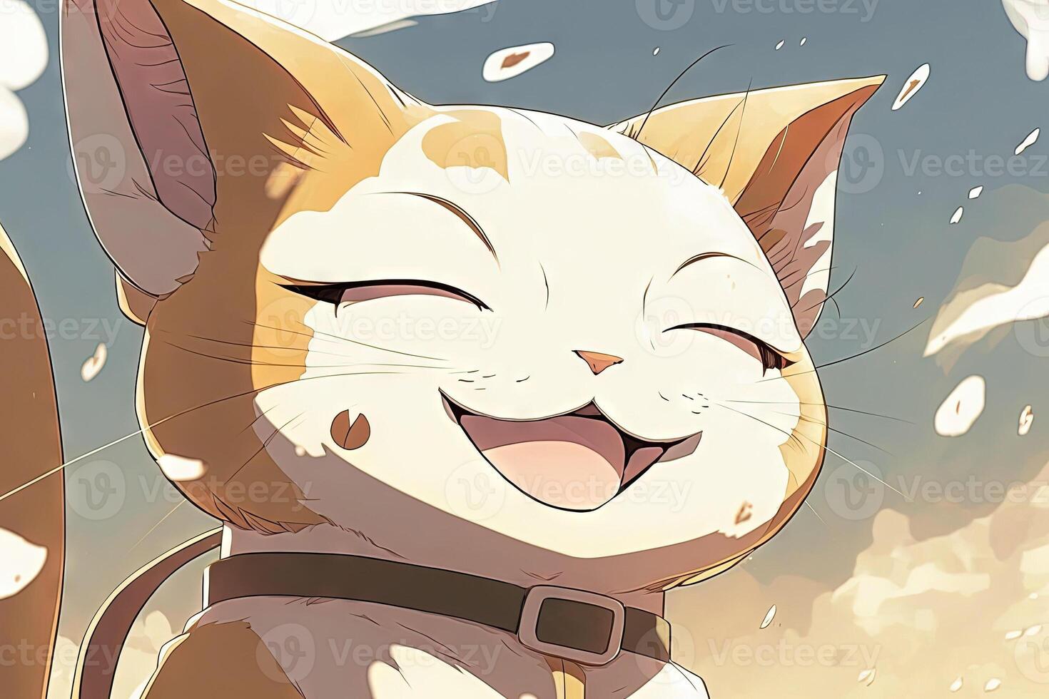 anime sorridente gatto con contento espressione illustrazione generativo ai foto