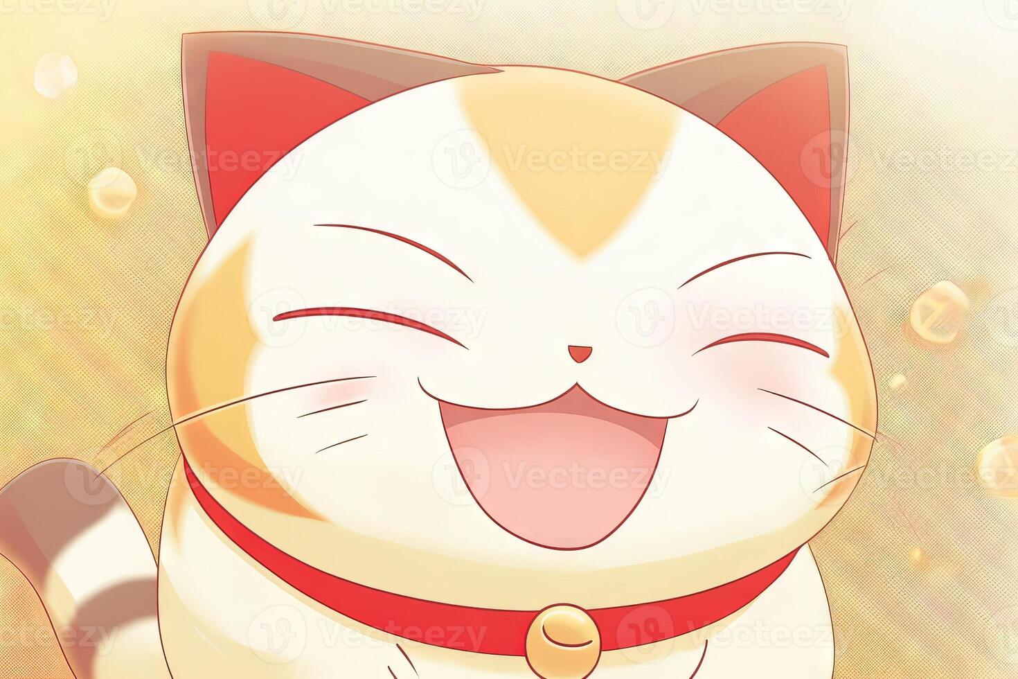 anime sorridente gatto con contento espressione illustrazione generativo ai foto