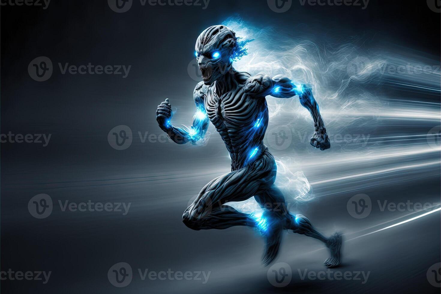 blu alieno in esecuzione a velocità della luce illustrazione generativo ai foto