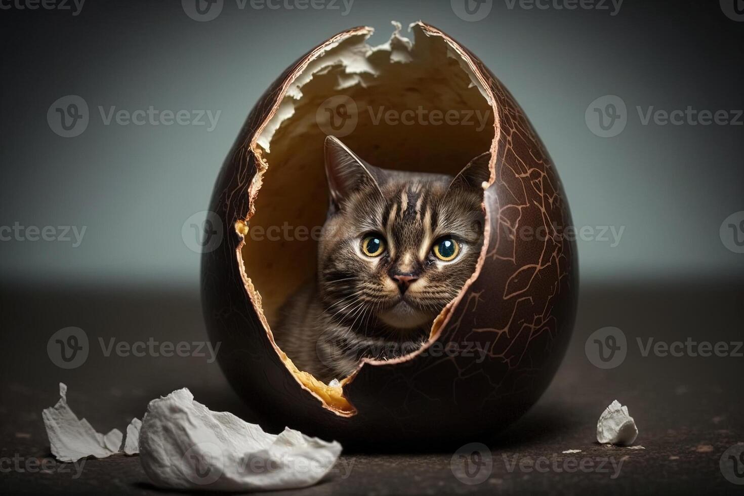 gatto dentro cioccolato Pasqua uovo illustrazione generativo ai foto