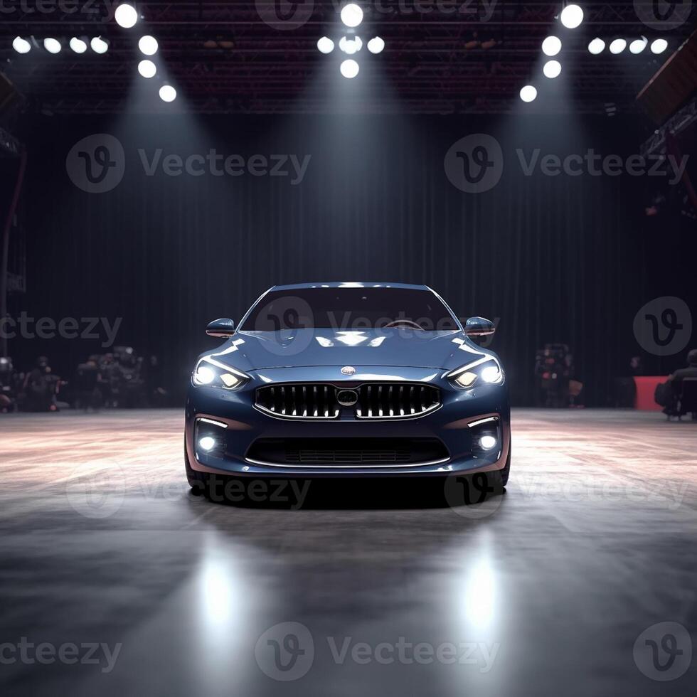 ai generativo Visualizza di un' generico e marca Di meno moderno auto su il presentazione palcoscenico sfondo foto