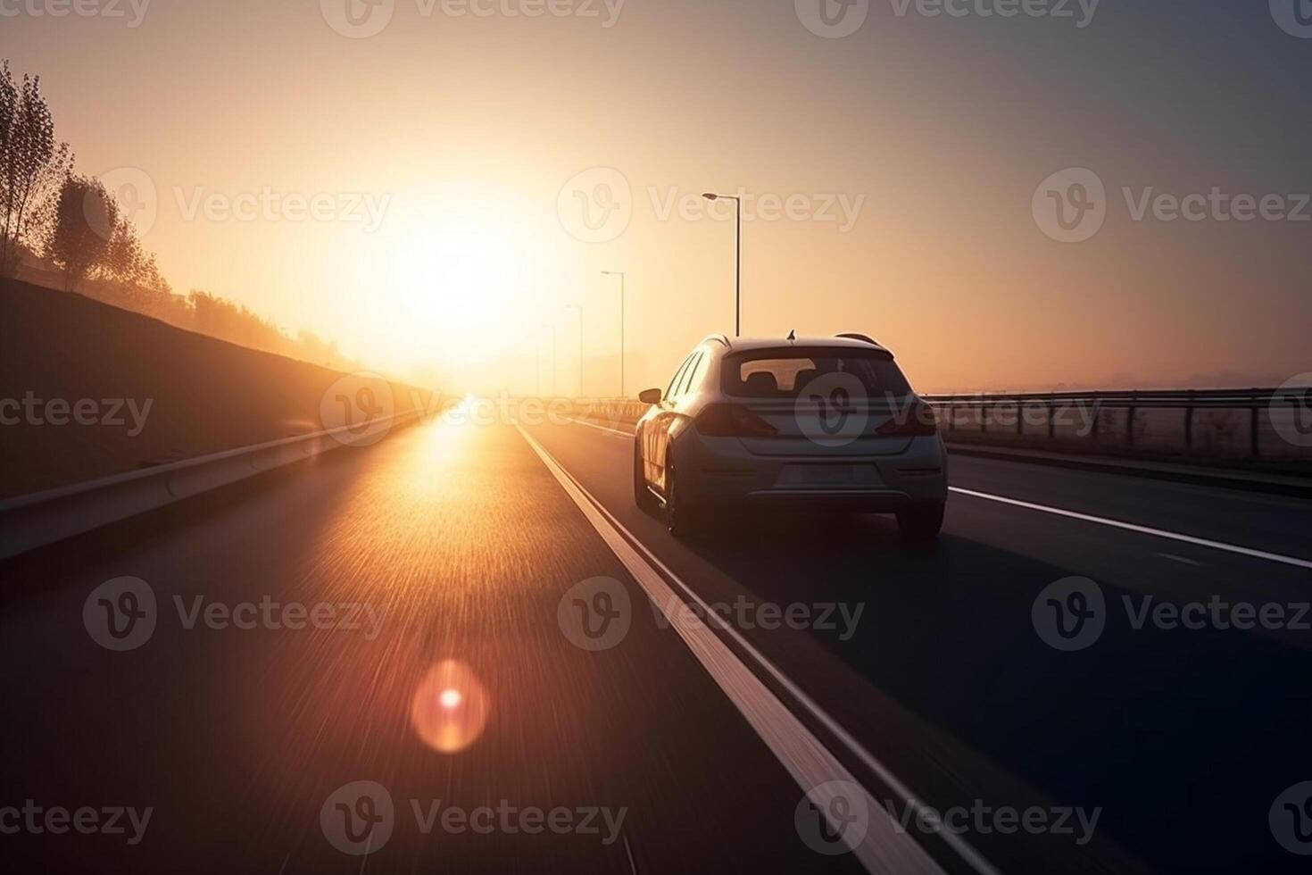 ai generativo aereo Visualizza di un' auto su il strada foto