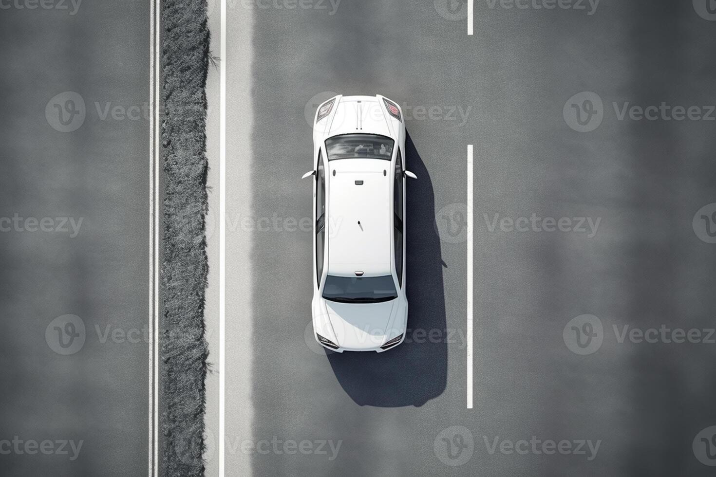 ai generativo aereo Visualizza di un' auto su il strada foto