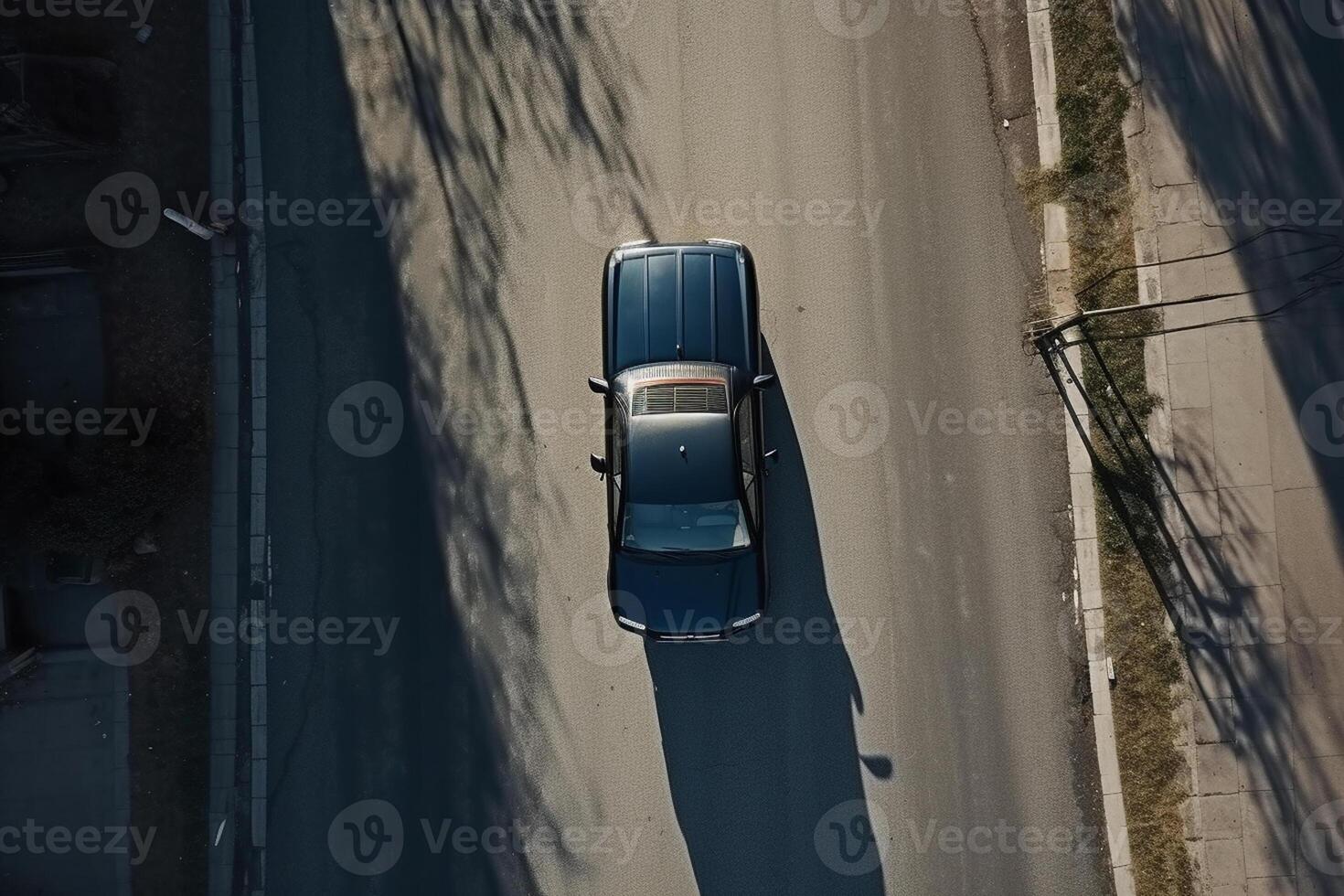 ai generativo aereo Visualizza di un' auto su il strada foto