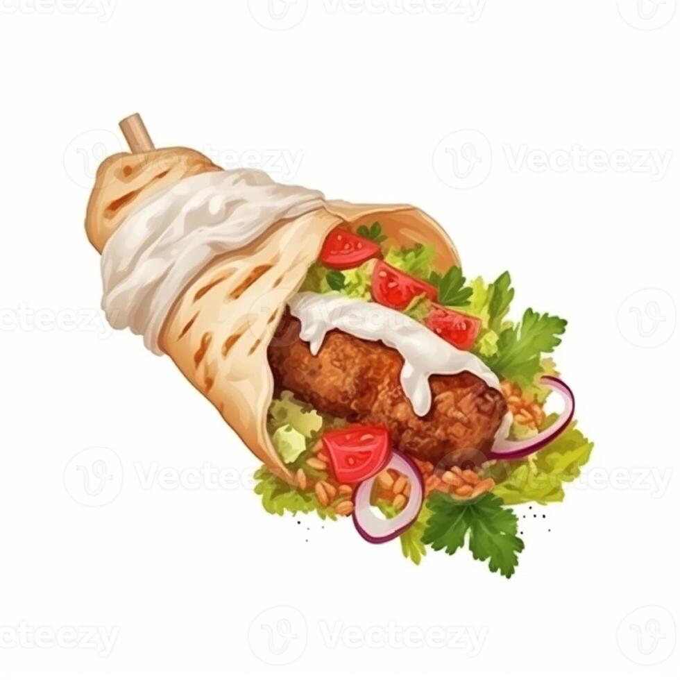 kebab siamo mezzo orientale cibo con pane Manzo e verdura ai generato foto