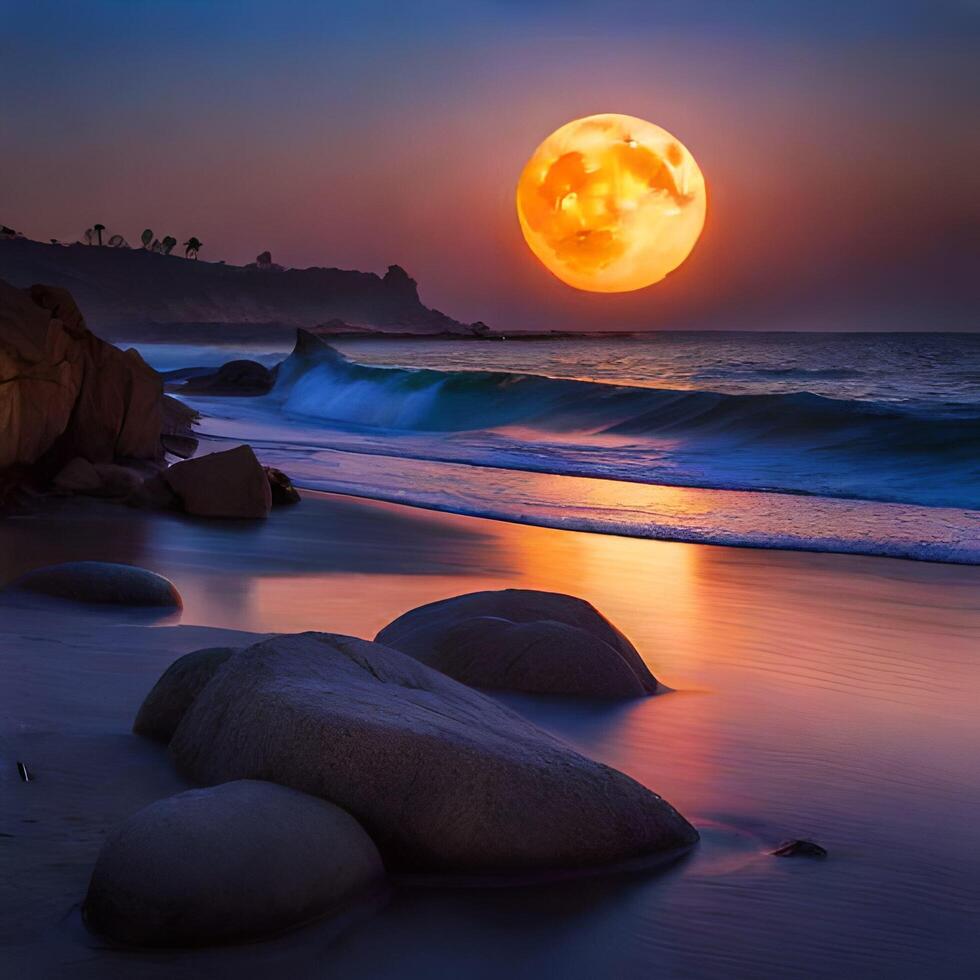 atmosfera su un' pieno Luna notte. generato ai. foto