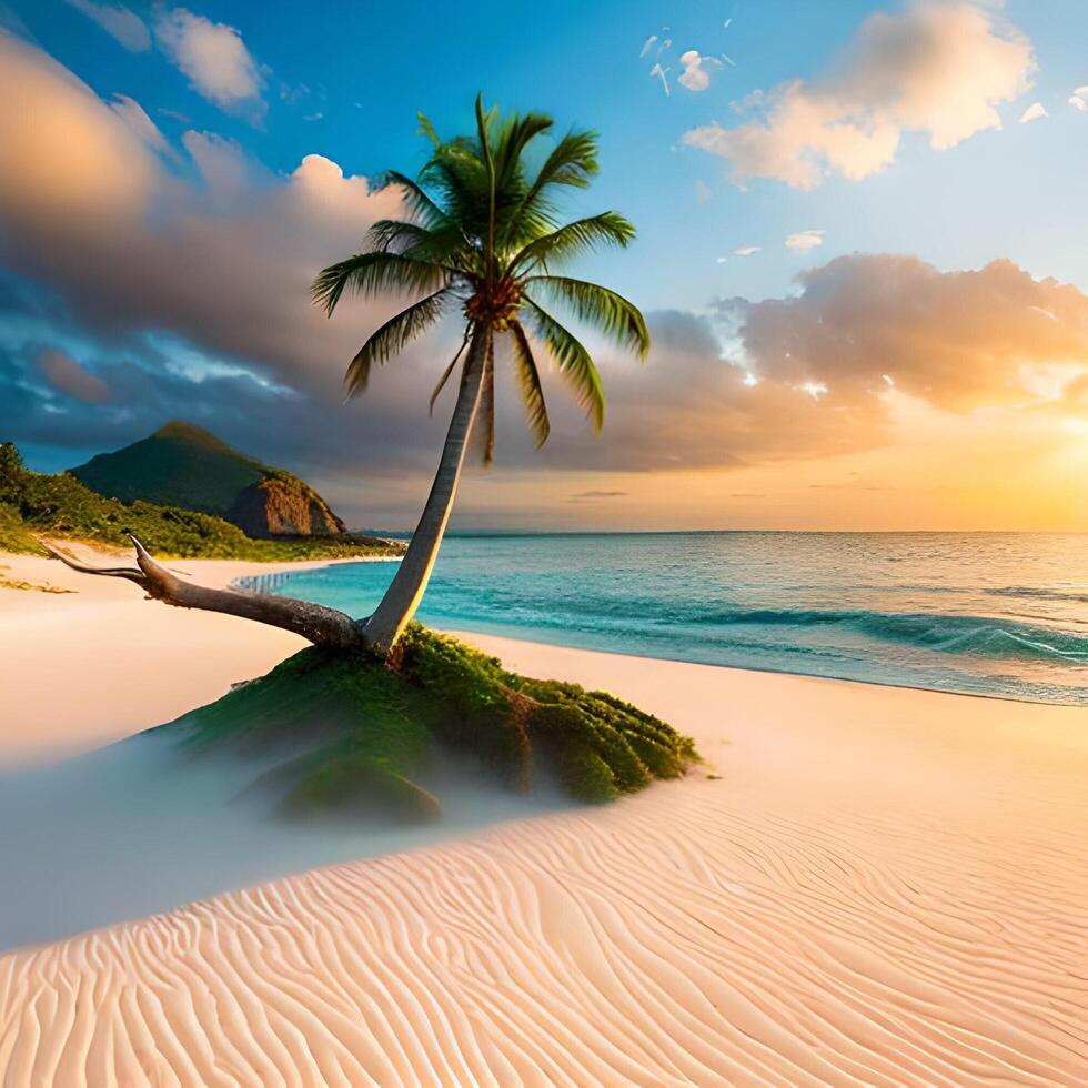 Visualizza di il spiaggia con Noce di cocco alberi. generato ai. foto